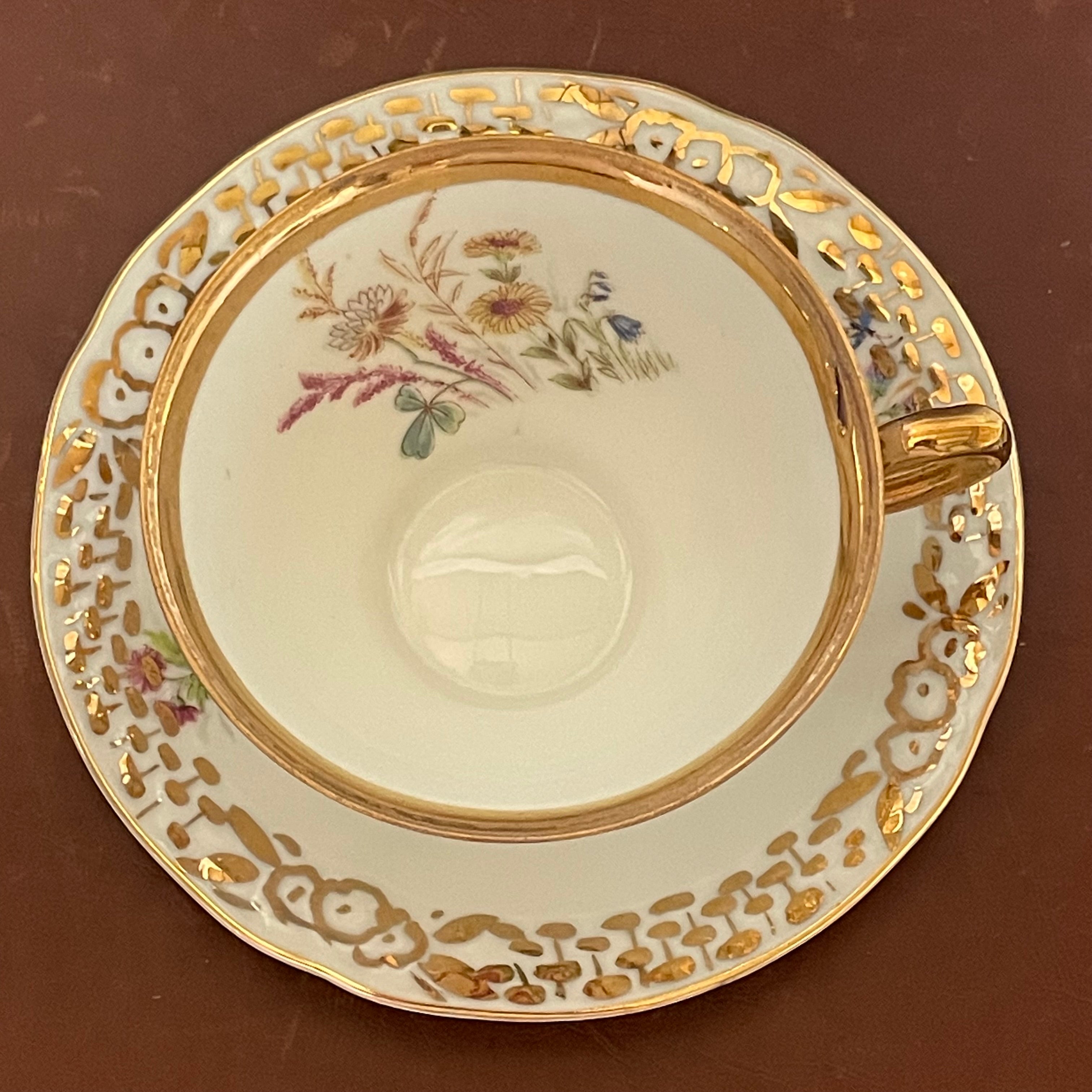 Set of 17 Pieces Oscar Schaller/Winterling Bavarian Gold/White Floral Porcelain Tea Set
