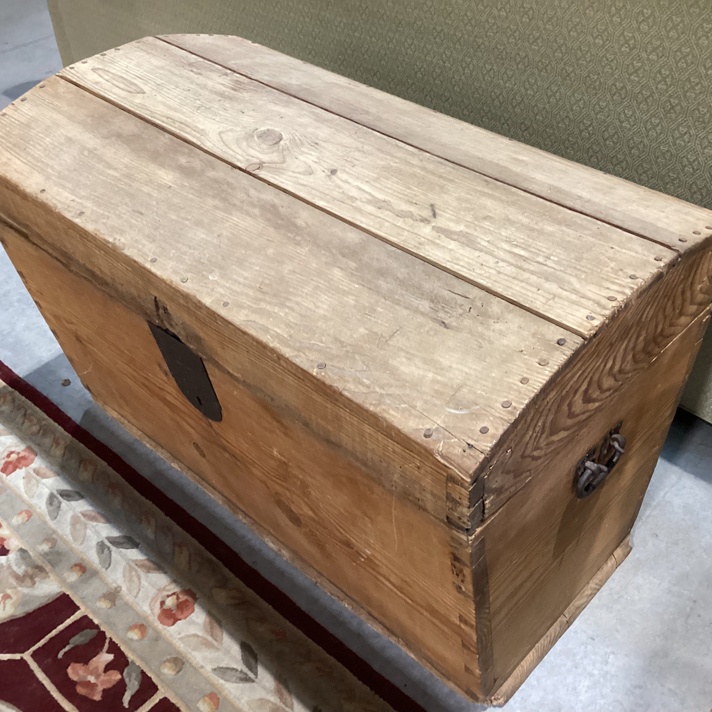 Antique Natural Pine with Wood Pegging & Iron Accent Trunk 37"x 21"x 24"