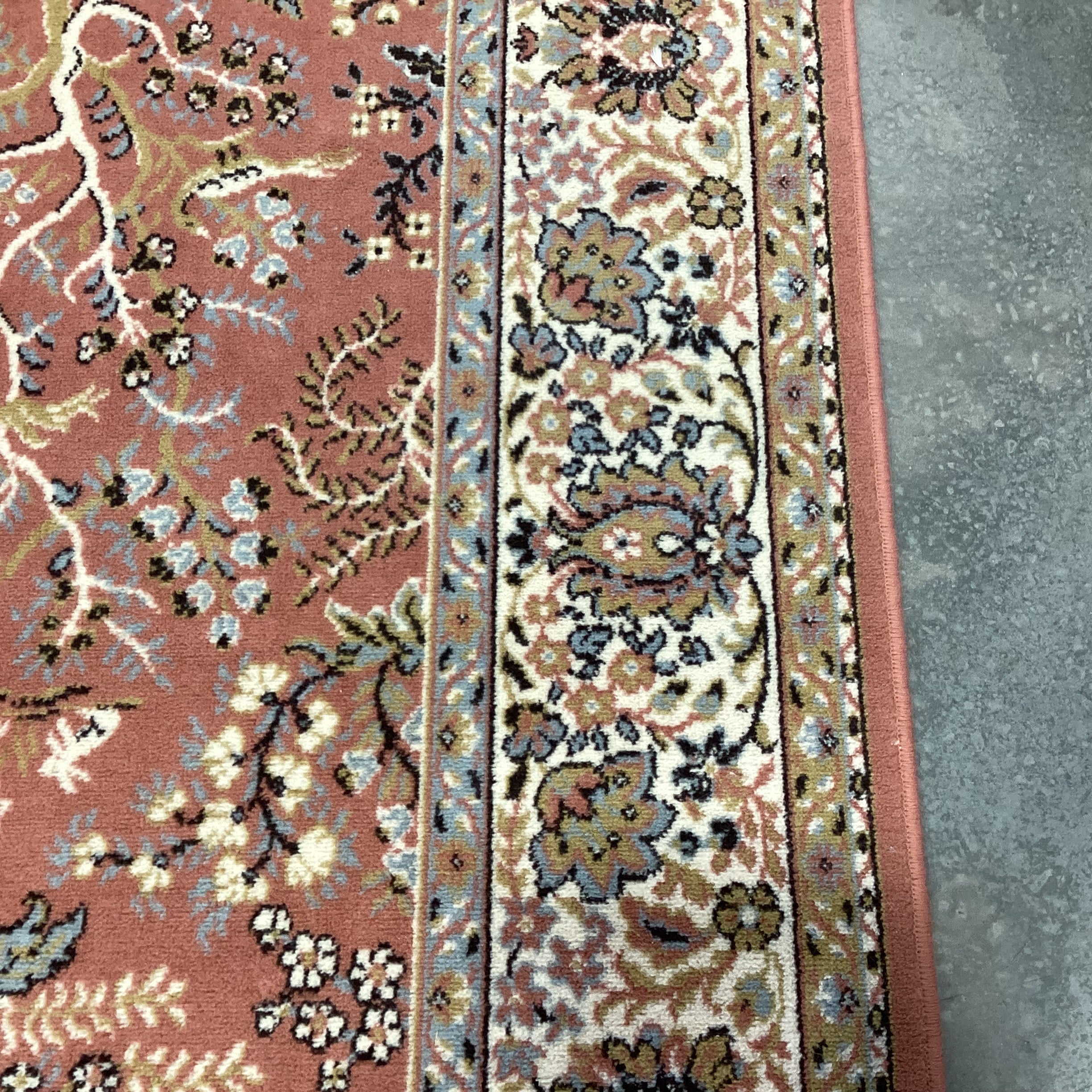 Galaxy Made in Belgium Vintage Salmon Blue Grey & Gold Leaf Floral Pure Virgin Wool Pile Rug 7'11"x 11'4"