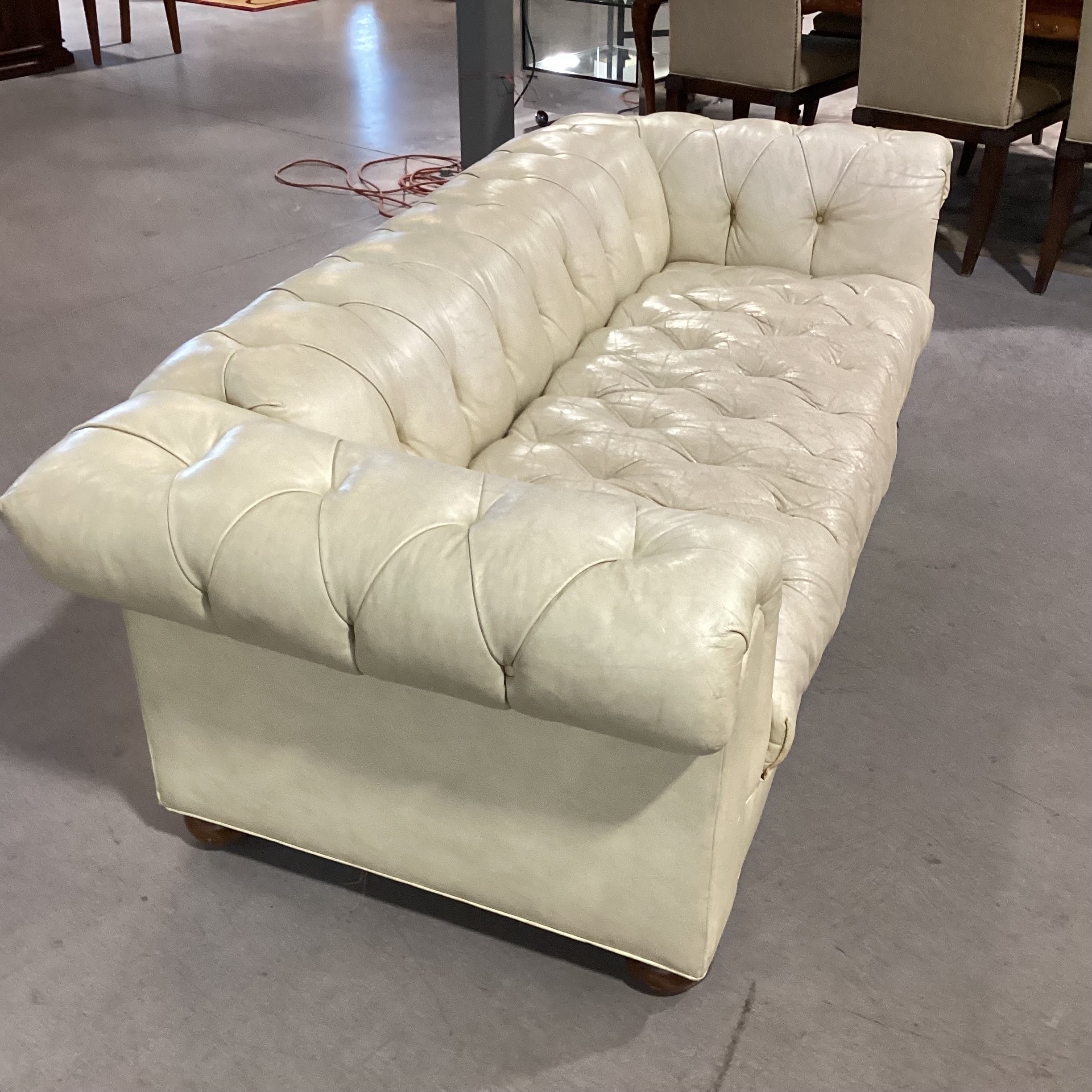 Cream Leather Tufted Chesterfield Sofa 80"x 36"x 25"