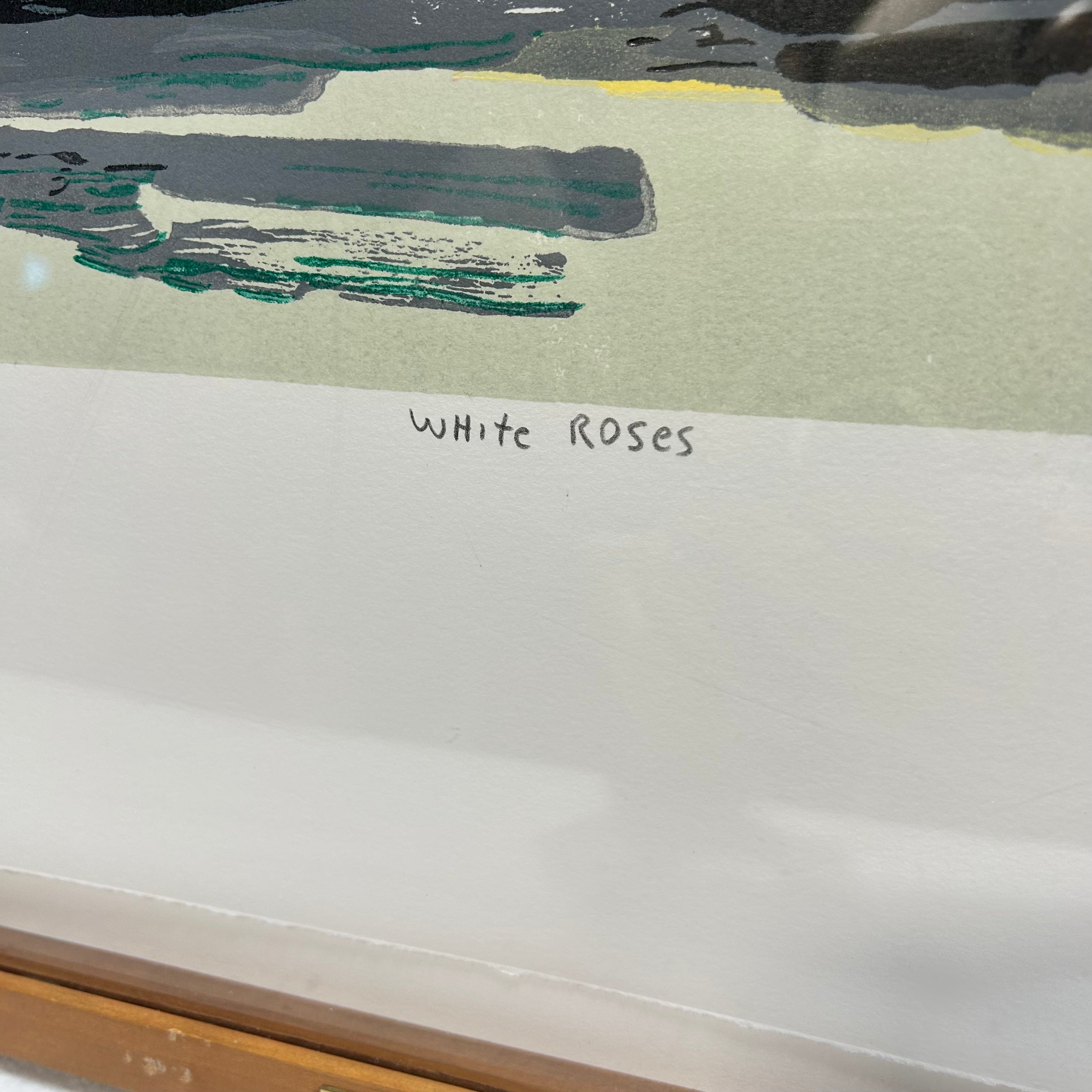 David Bates "White Roses" 4/18 SilkScreen Signed With Award Plaque Below 26"x 31.5"