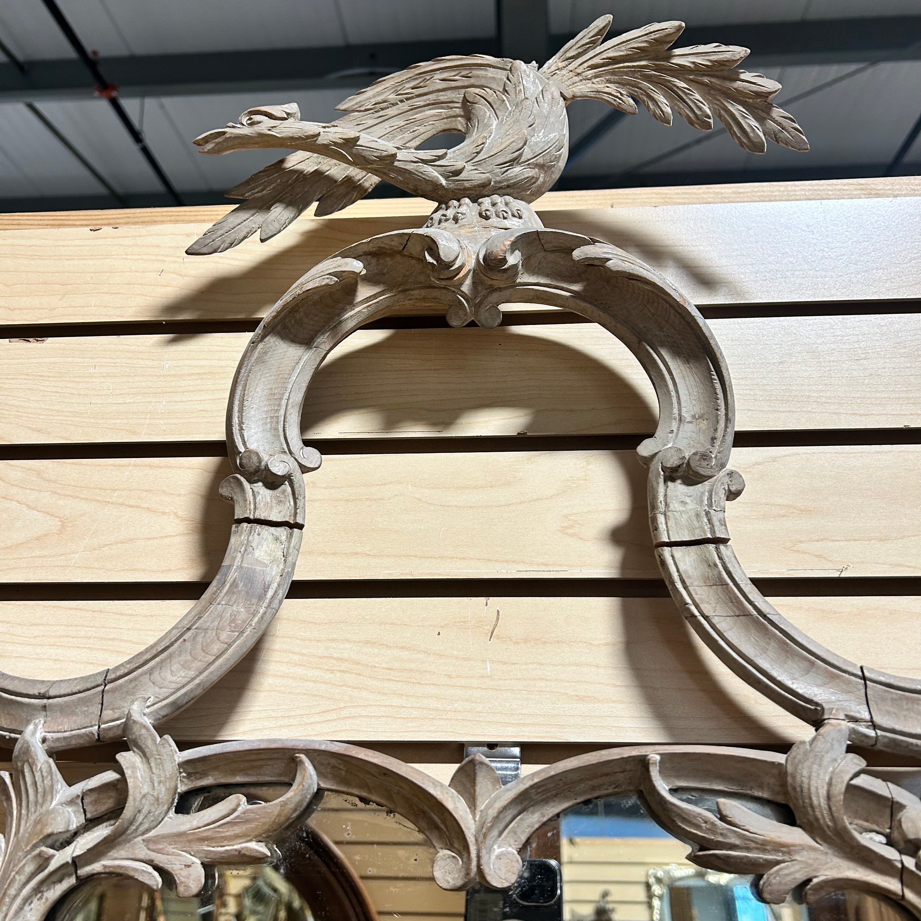 Antique Circa 1900 George III Rivival HO Ho Bird Mahogany Wall Mirror 26"x 53"