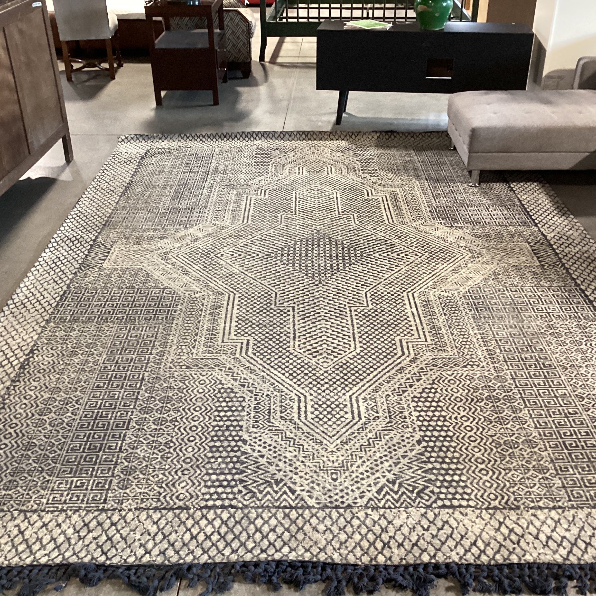 West Elm Indra Flatweave Indigo & Cream Viscose & Cotton Rug 9'x 12'