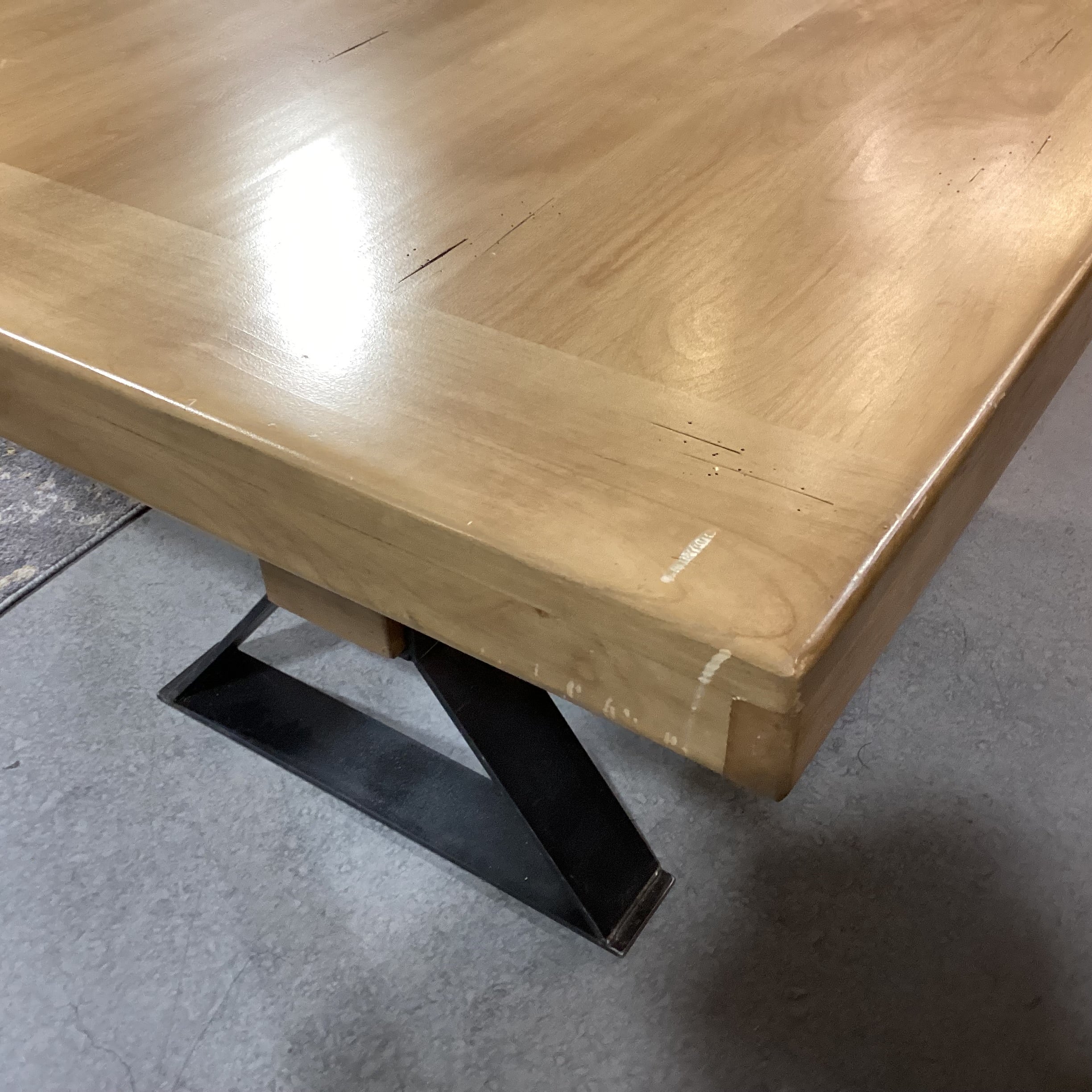 Mountain Modern Light Distressed Finish Wood & Steel with Beam Trestle Dining Table 84"x 42"x 31"