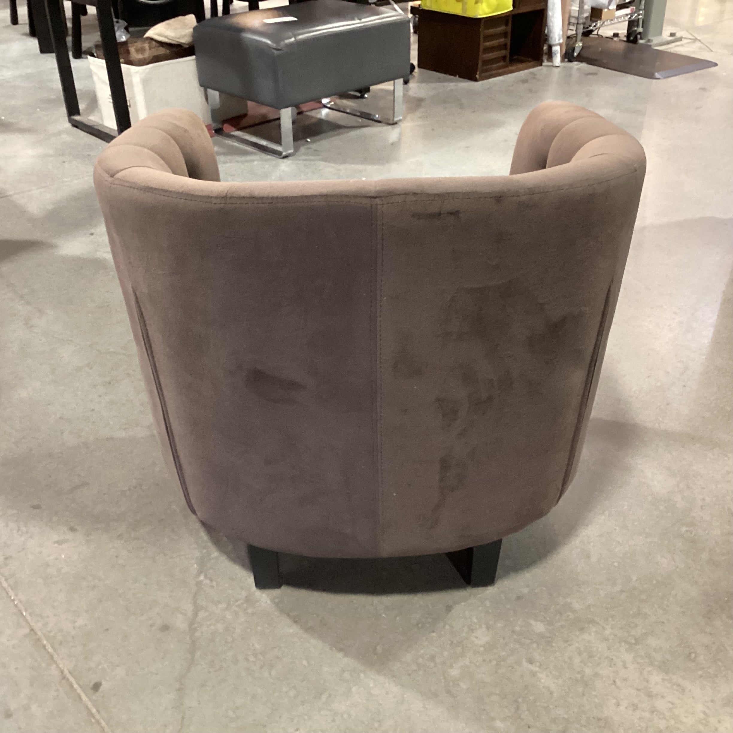 Taupe Brown Plush Velvet Button Tufted Barrel Chair 30"x 28"x 30"