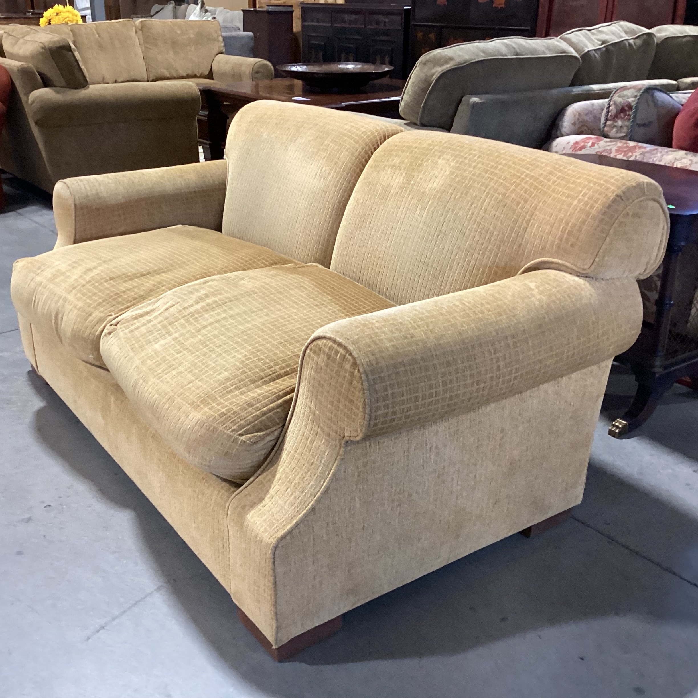 Golden Chenille Grid Woven & Down Mix Loveseat Sofa 67"x 40"x 30"