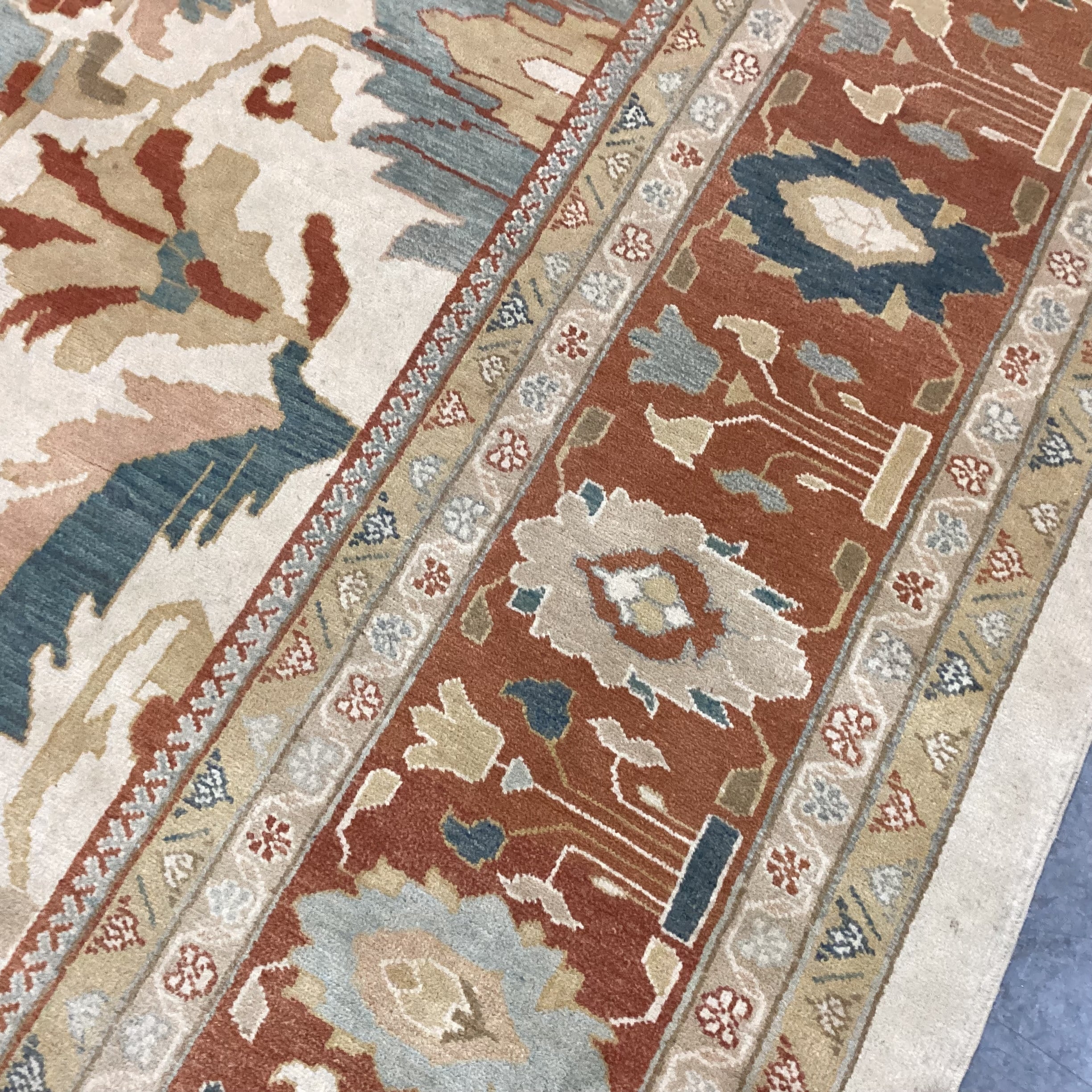 Gold Burnt Orange & Teal Hand Woven Wool Rug 11'x 15'2"