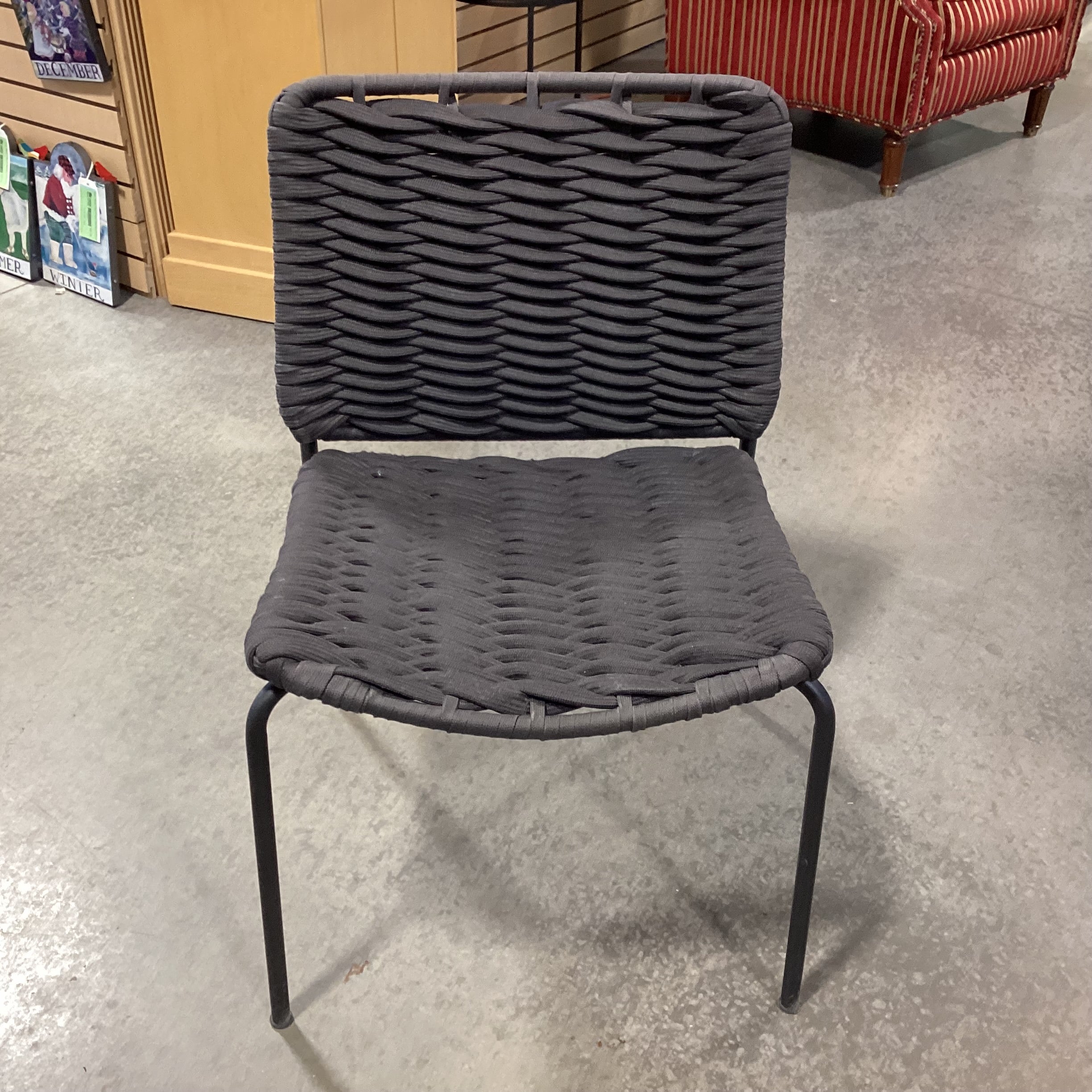 Ikea Tegelon Indoor Outdoor Dark Grey Braided Rope Woven & Metal Dining Chair 21"x 20"x 32"