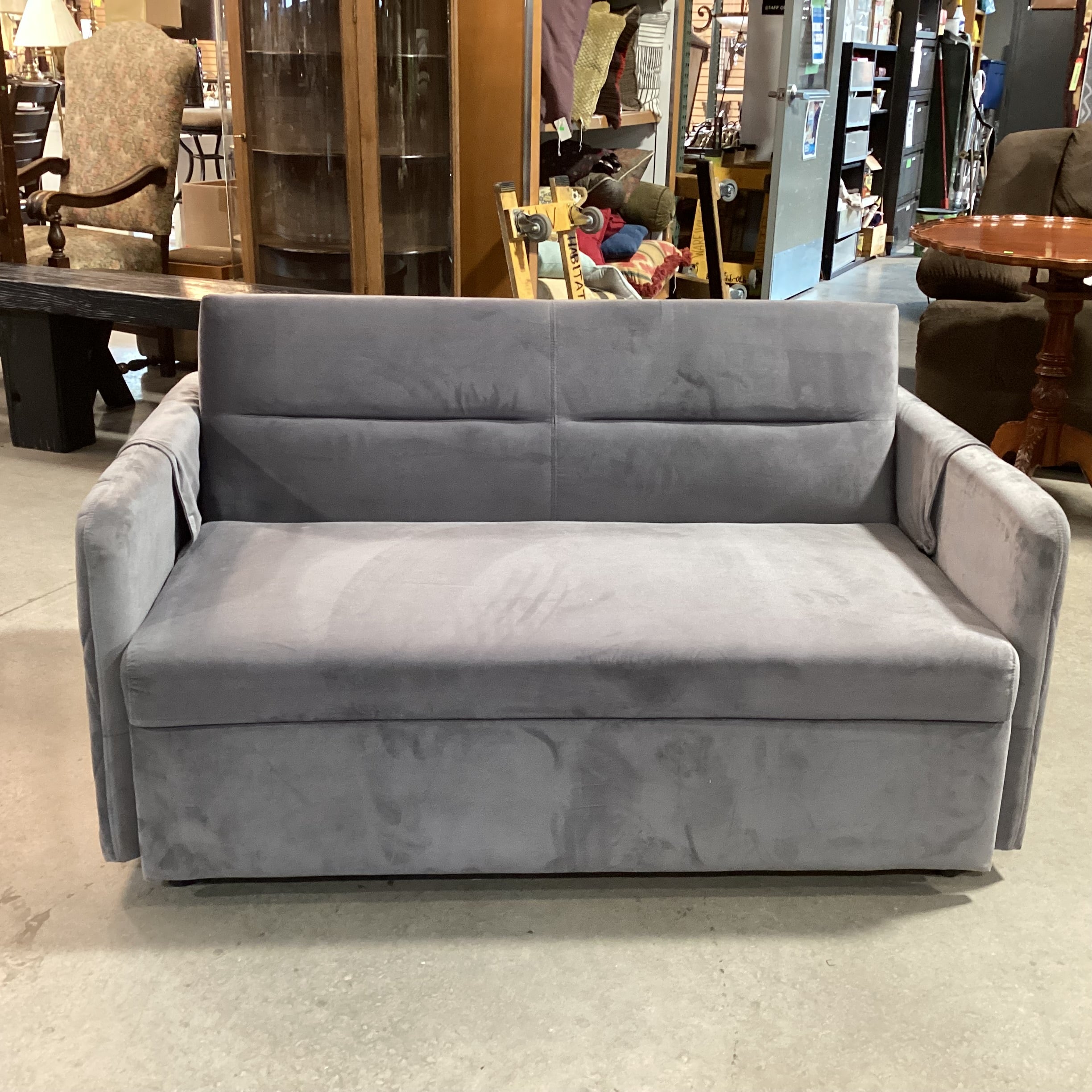 Grey Plush with Pullout Popup Trundle Futon Loveseat Sofa 54"x 39" to 71"x 30"