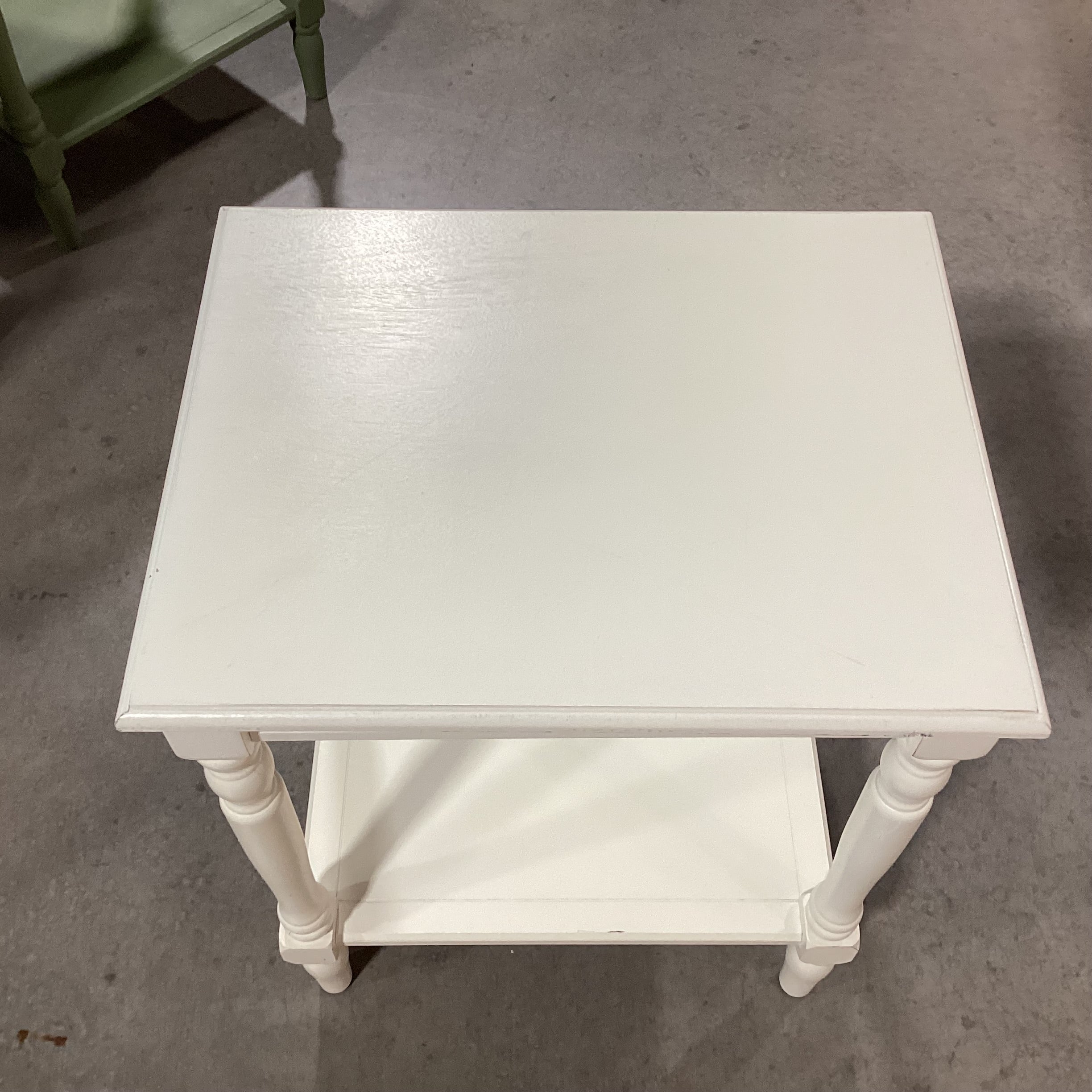 Ivory Painted Carved Wood 2 Tiered End Table 20"x 16"x 24.5"