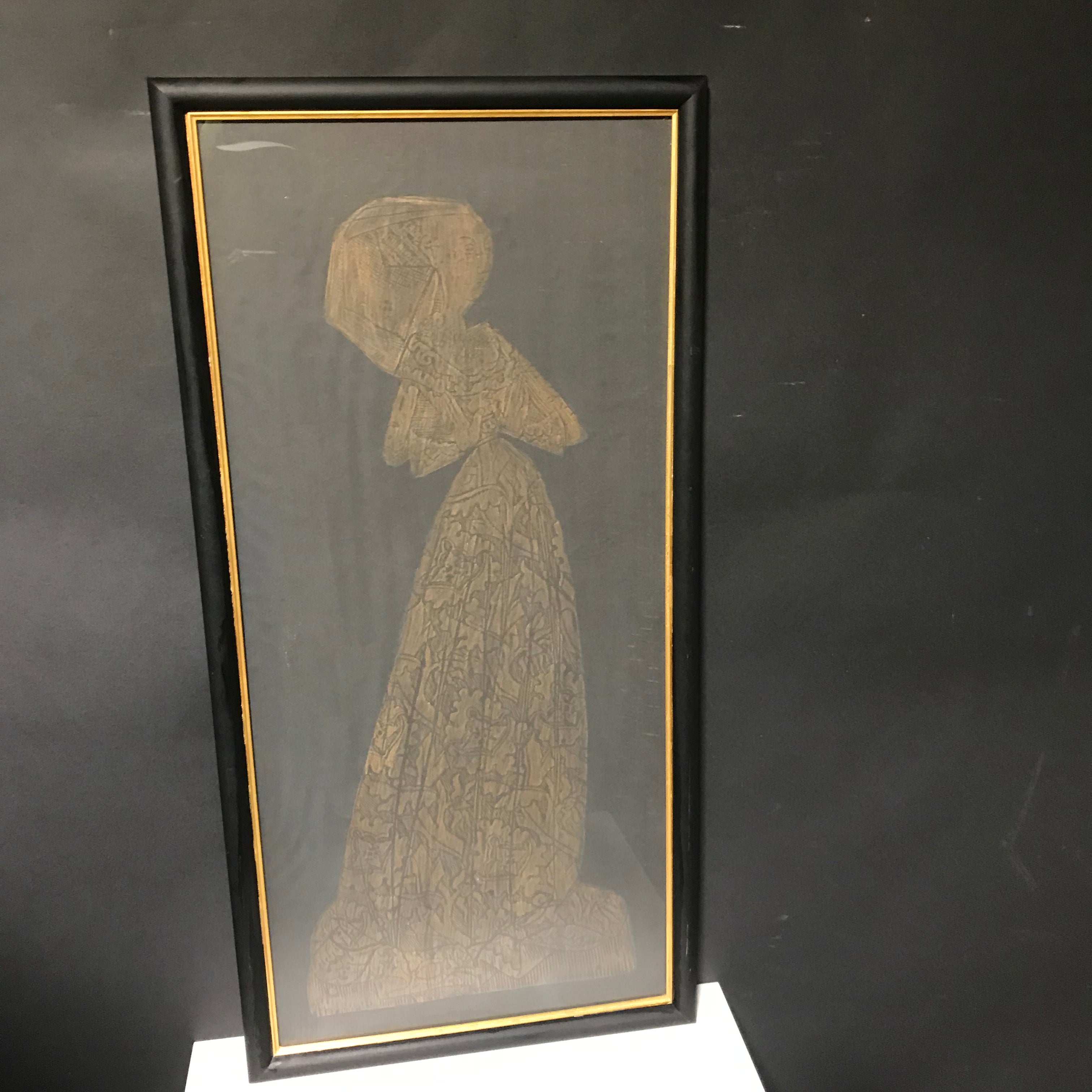 16.5”x 33.5” Woman Praying Brass Rubbing From England Framed Wall Decor