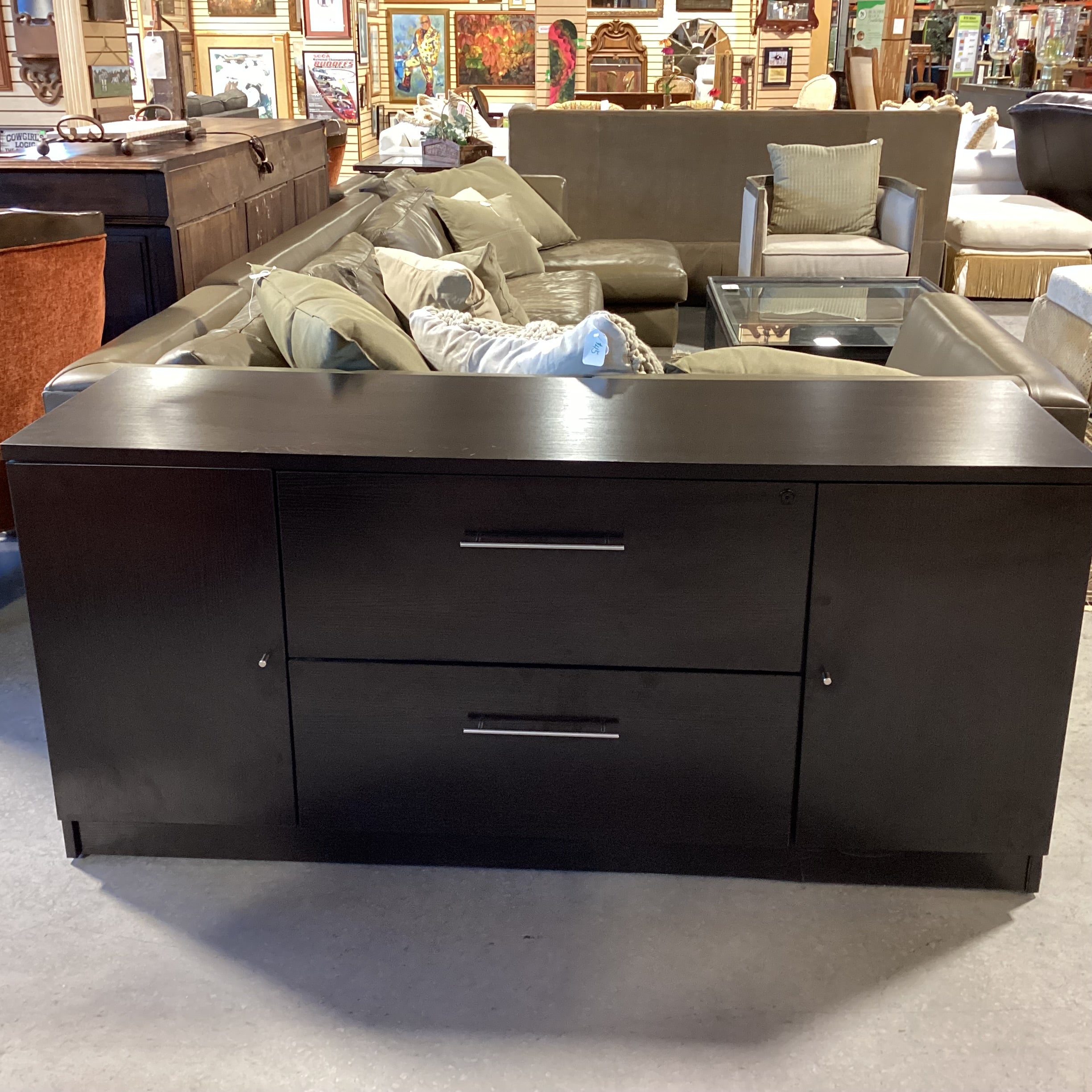 Dark Finish Wood Style Veneer 2 Door 2 Drawer Credenza 63"x 20"x 29"