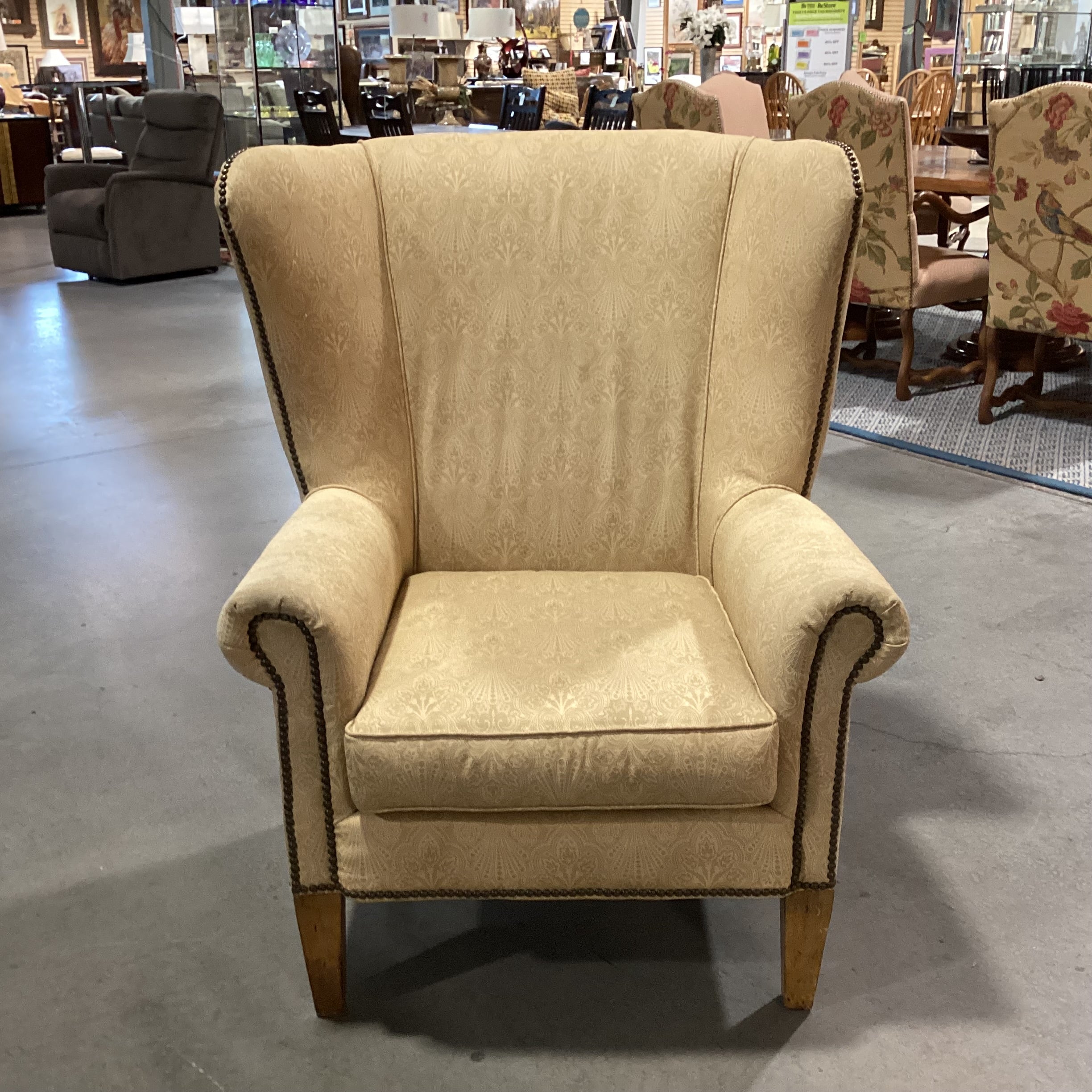 Paul Robert Golden Ornate Design with Nailhead Wing Chair 36"x 32"x 43"