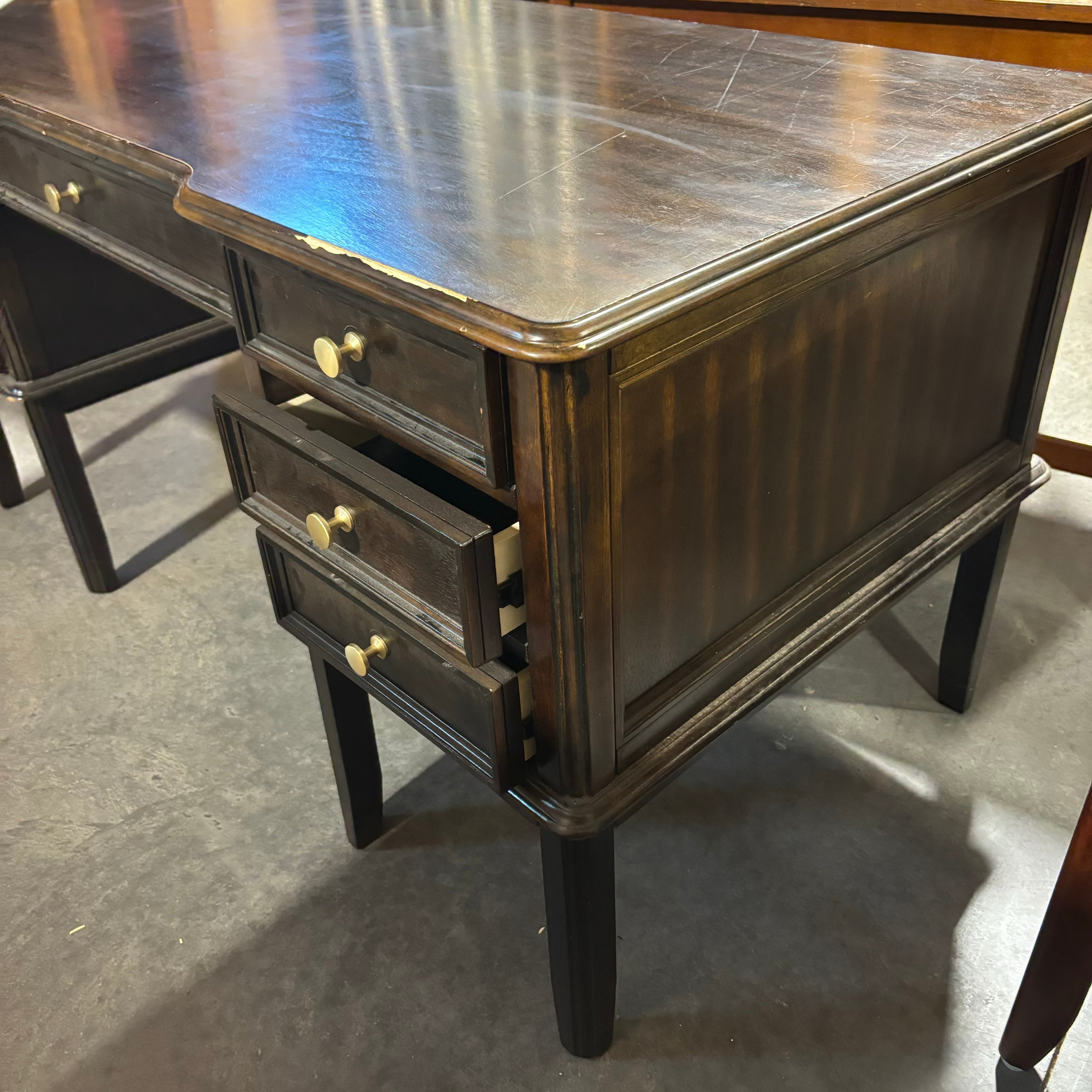 Ashley Dark Finish Wood Style Laminate with Brass Colored Accents 5 Drawer Desk 60"x 30"x 30"