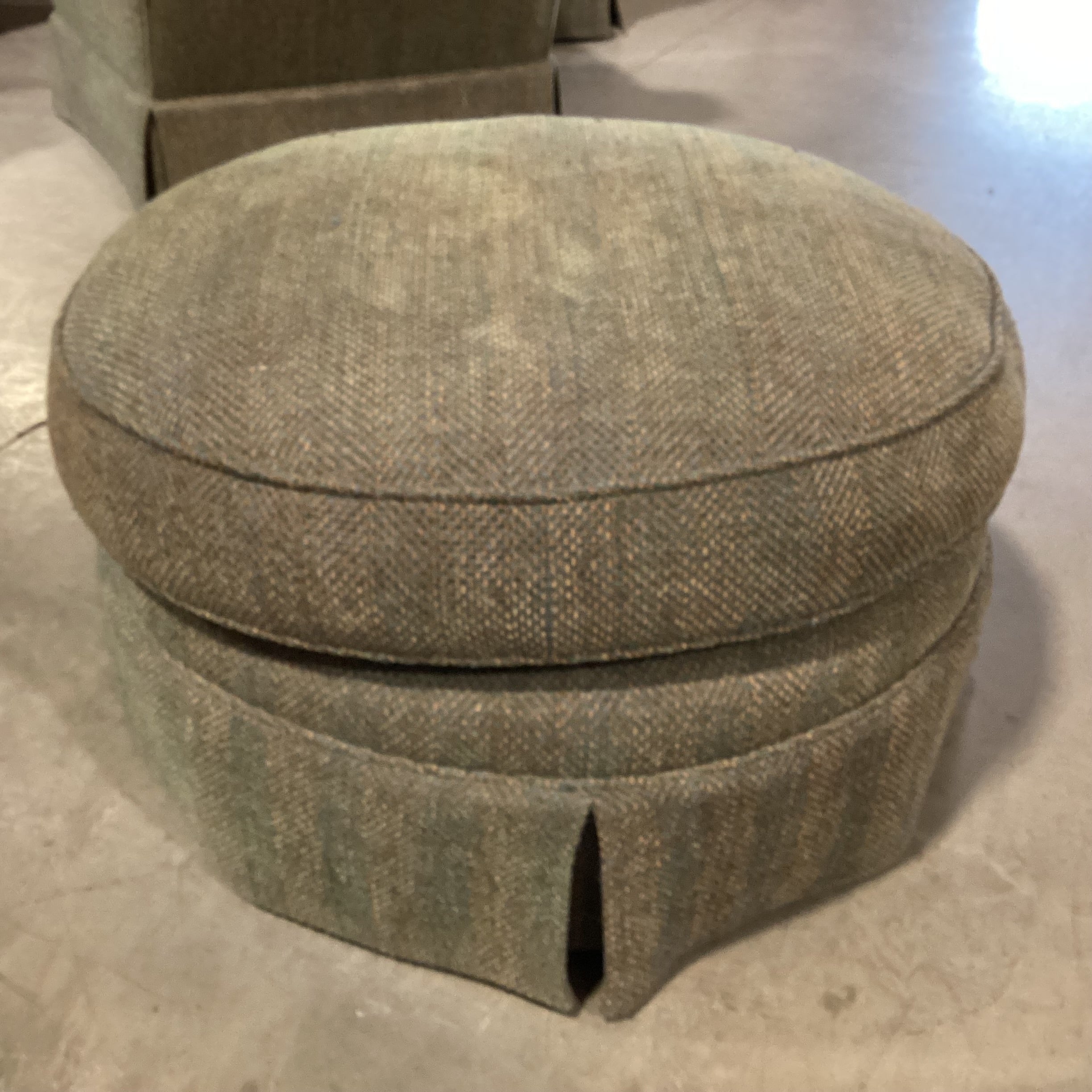 D Langston Green Multi Woven with Tailored Skirt Round Ottoman 32" Diameter x 17"