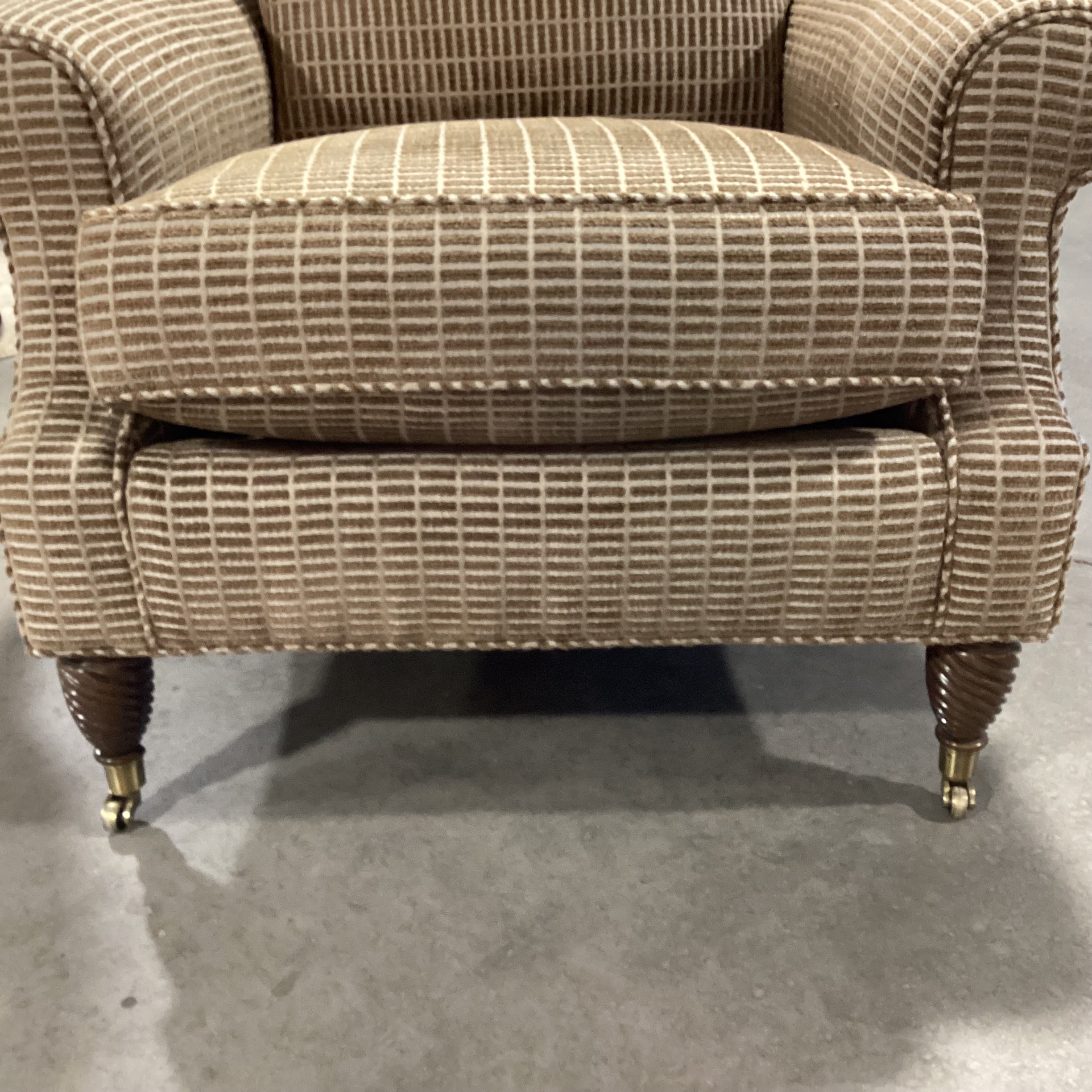 Edward Ferrell Brown & Tan Raised Woven with Carved Foot Brass Casters Chair 35"x 42"x 33"