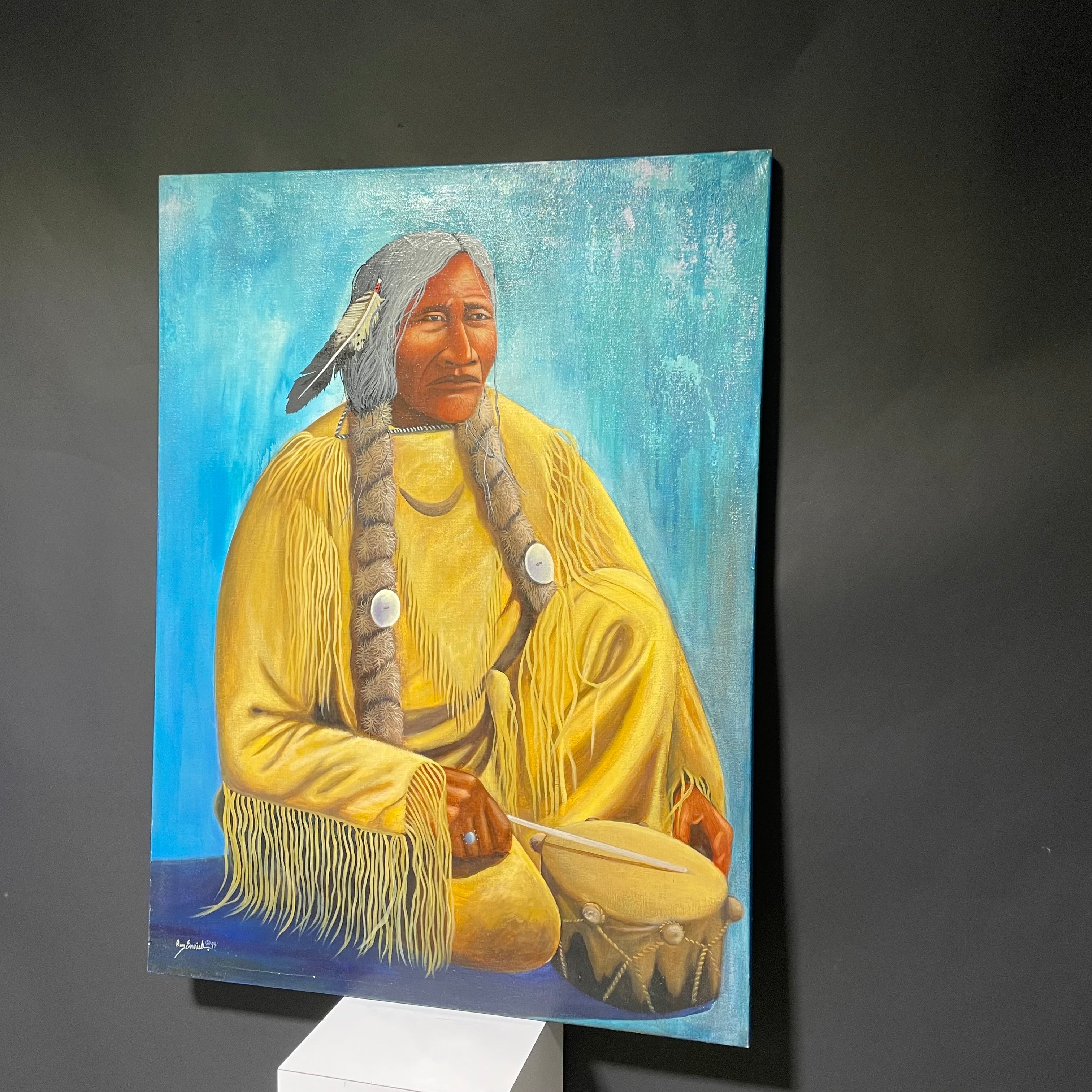Gary Emrich Signed/Dated Native American Portrait Original Painting 36" x 48"
