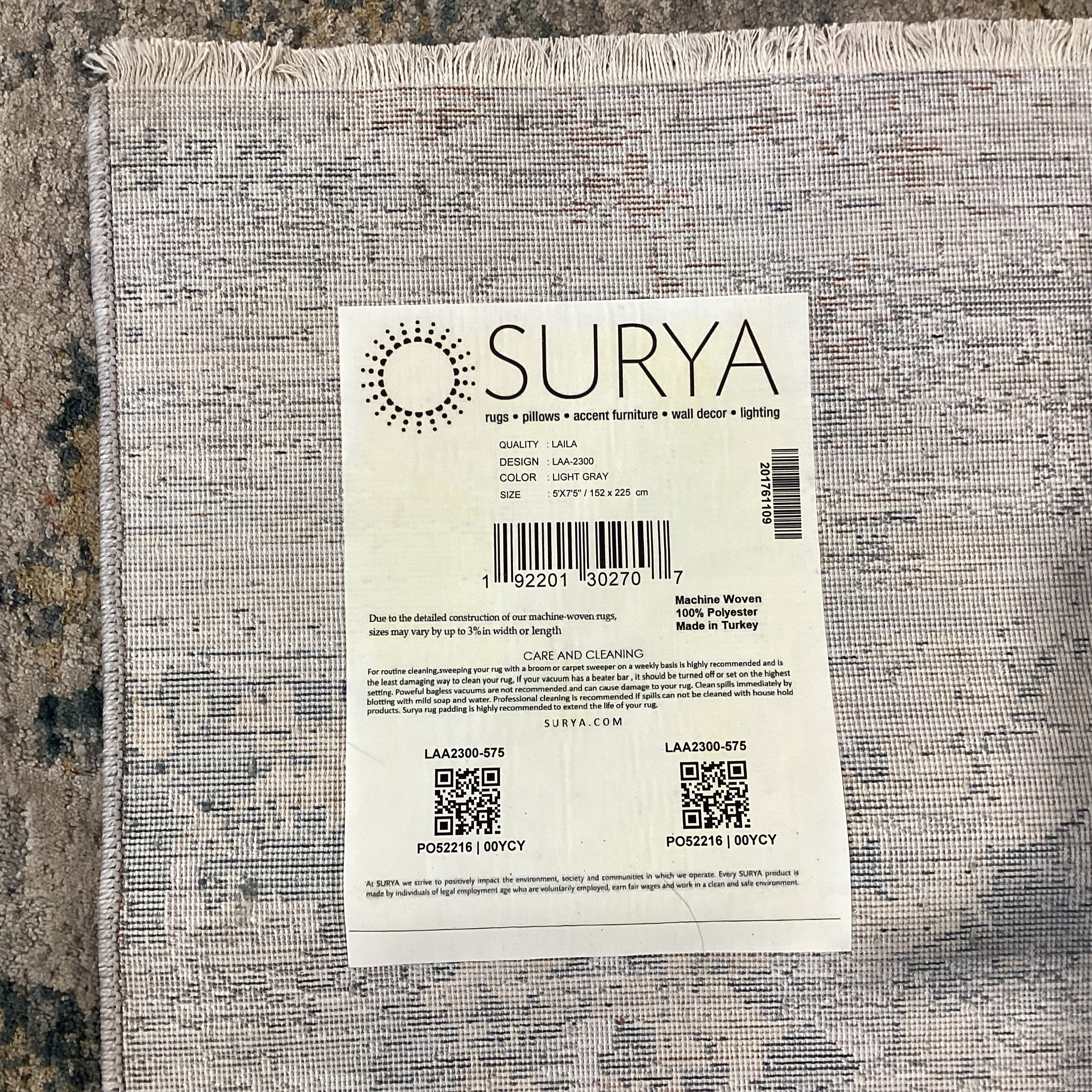 Surya LaiLa Grey Blue Rust Flatweave Poly Rug 5'x 7'5"