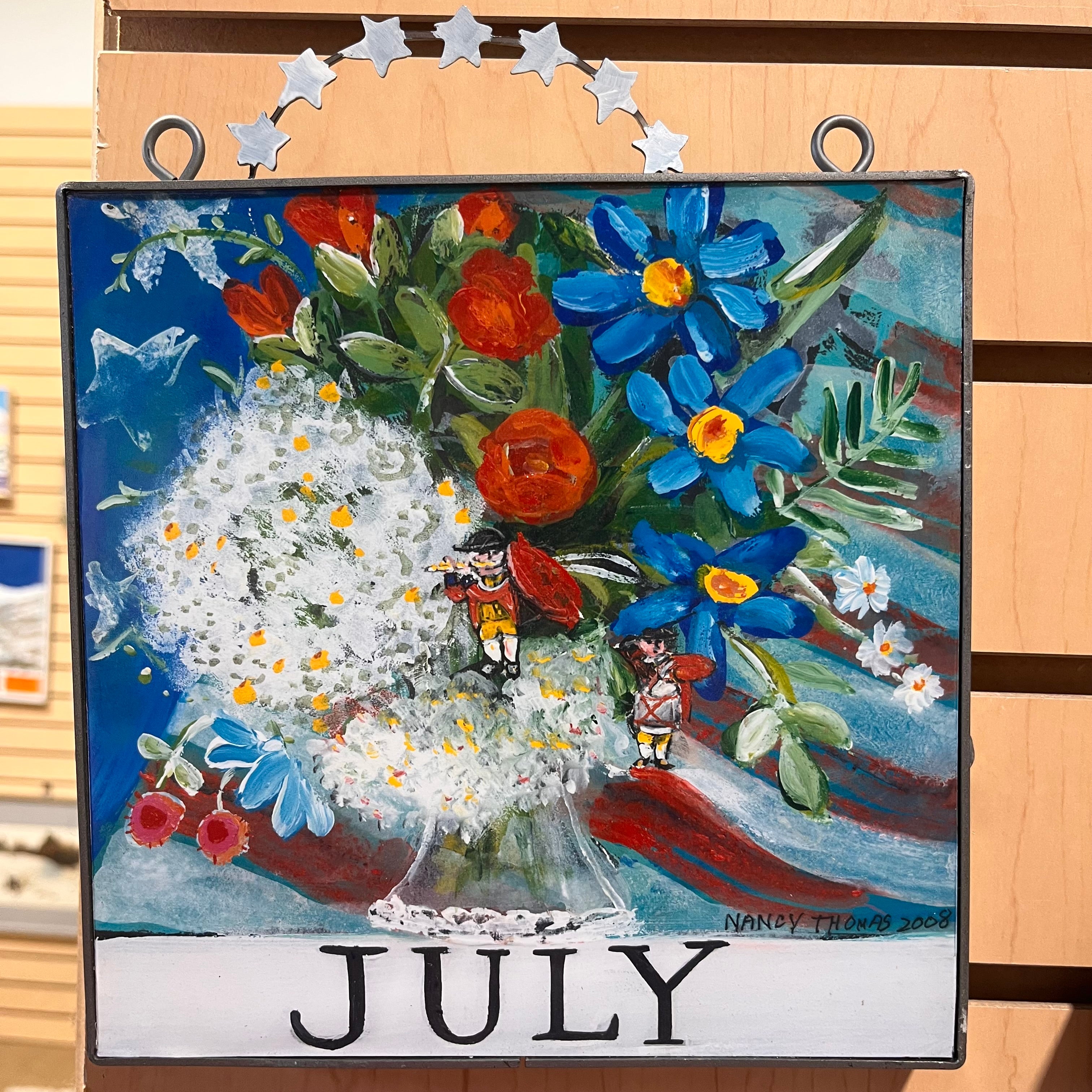 Nancy Thomas Folk Art Calendar Plaque: July Wall Decor; 8"x 11"