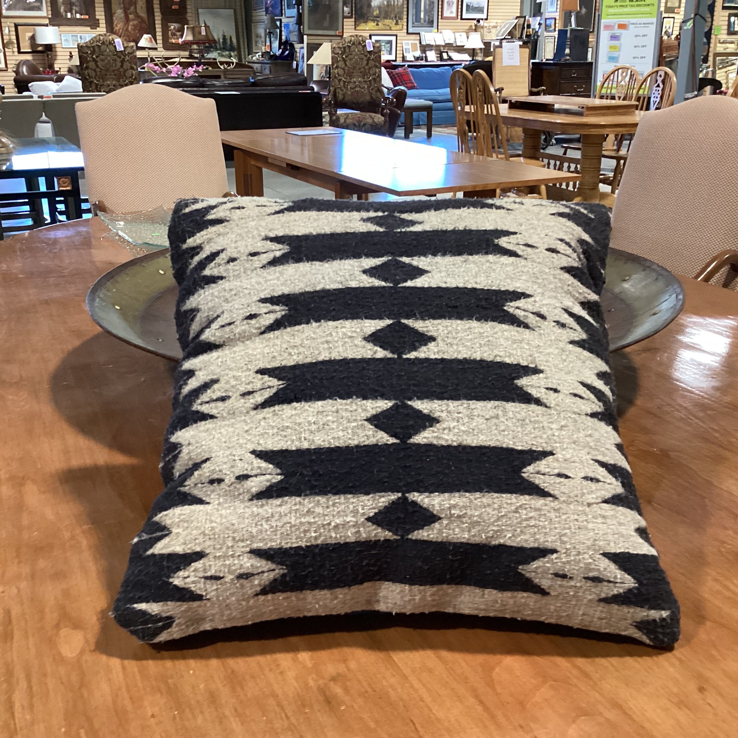 Native American Black & Tan Hand Woven Wool Accent Pillow 20"x 20"