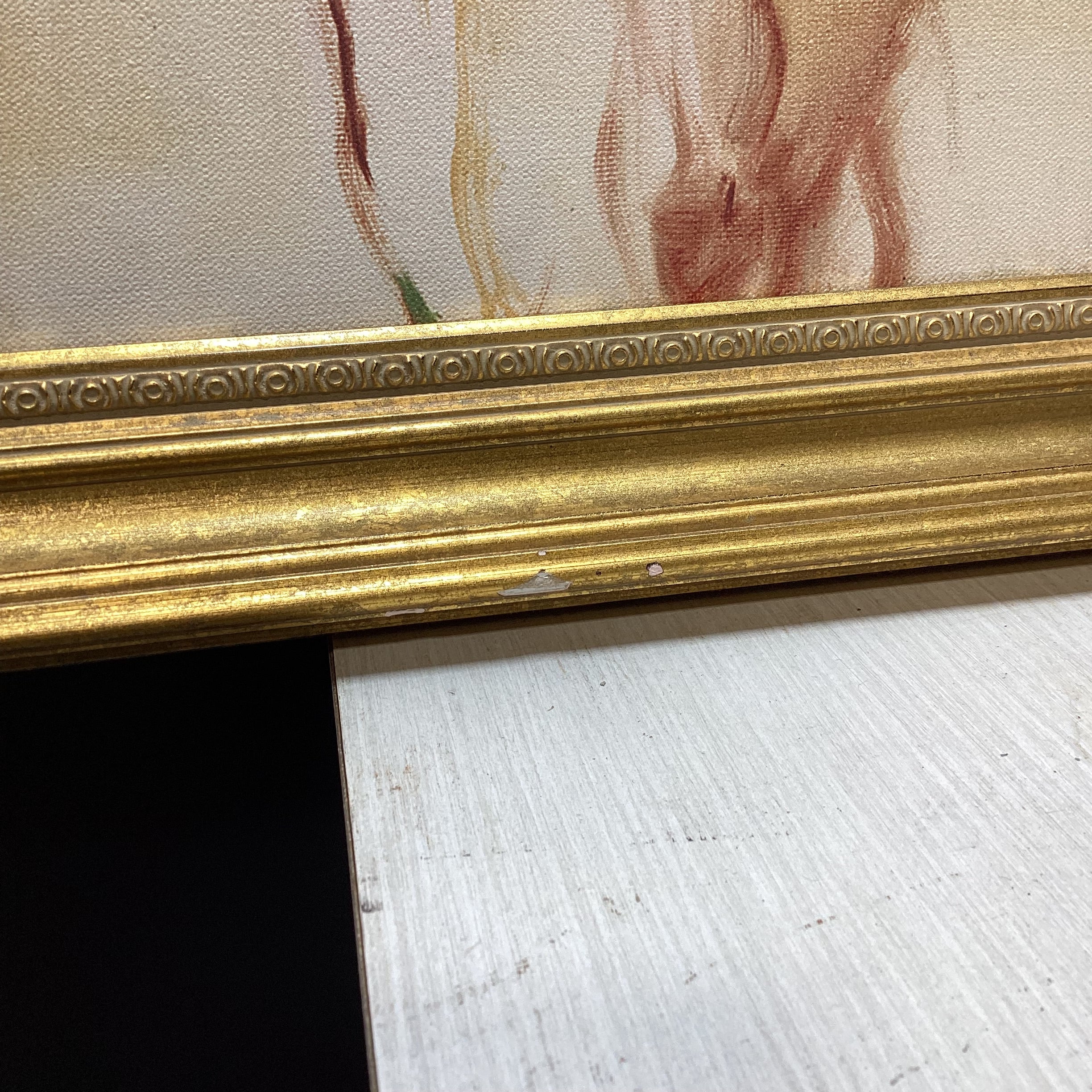 Artist Signed Figure Study Painting Print In Gold Frame 35" x 45"