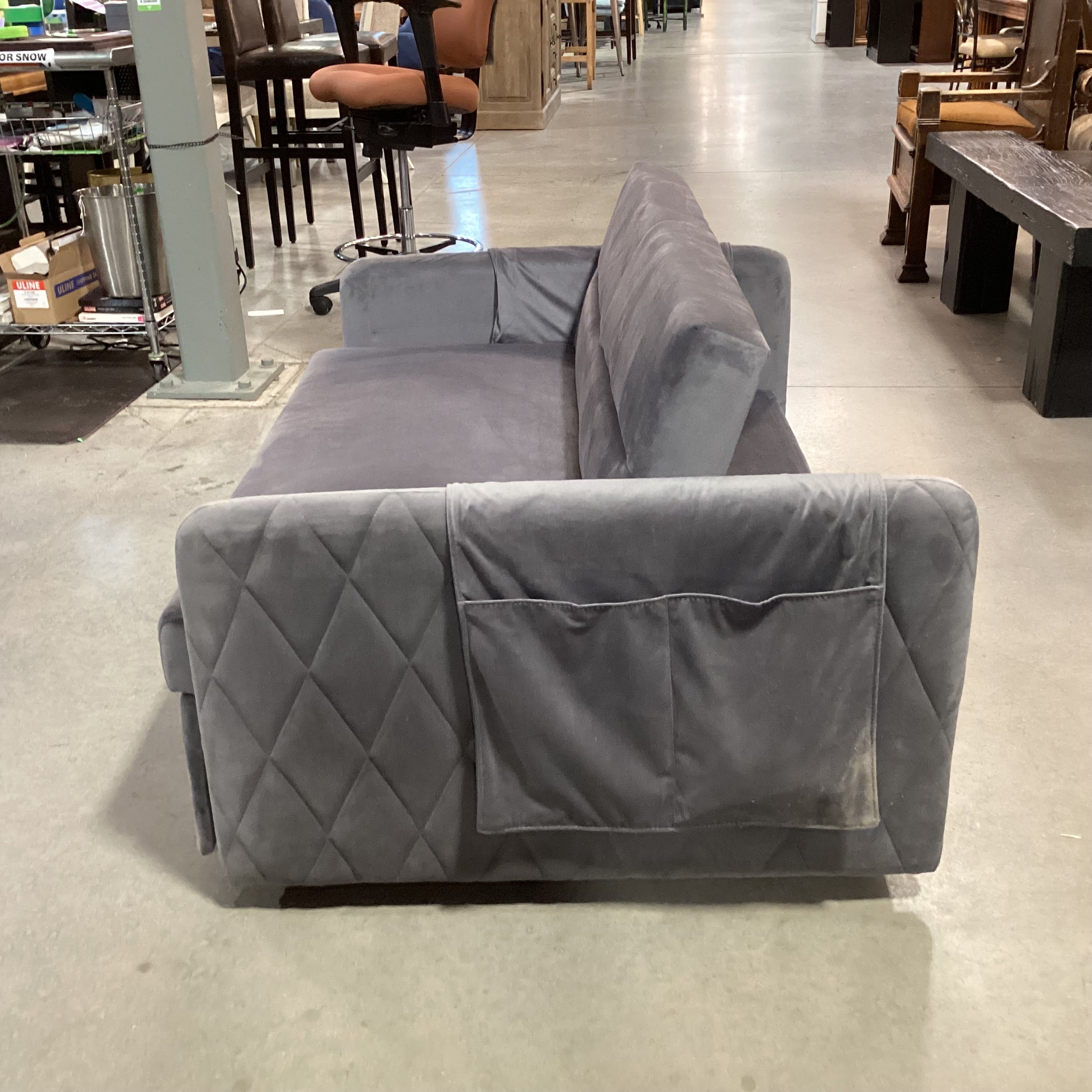 Grey Plush with Pullout Popup Trundle Futon Loveseat Sofa 54"x 39" to 71"x 30"