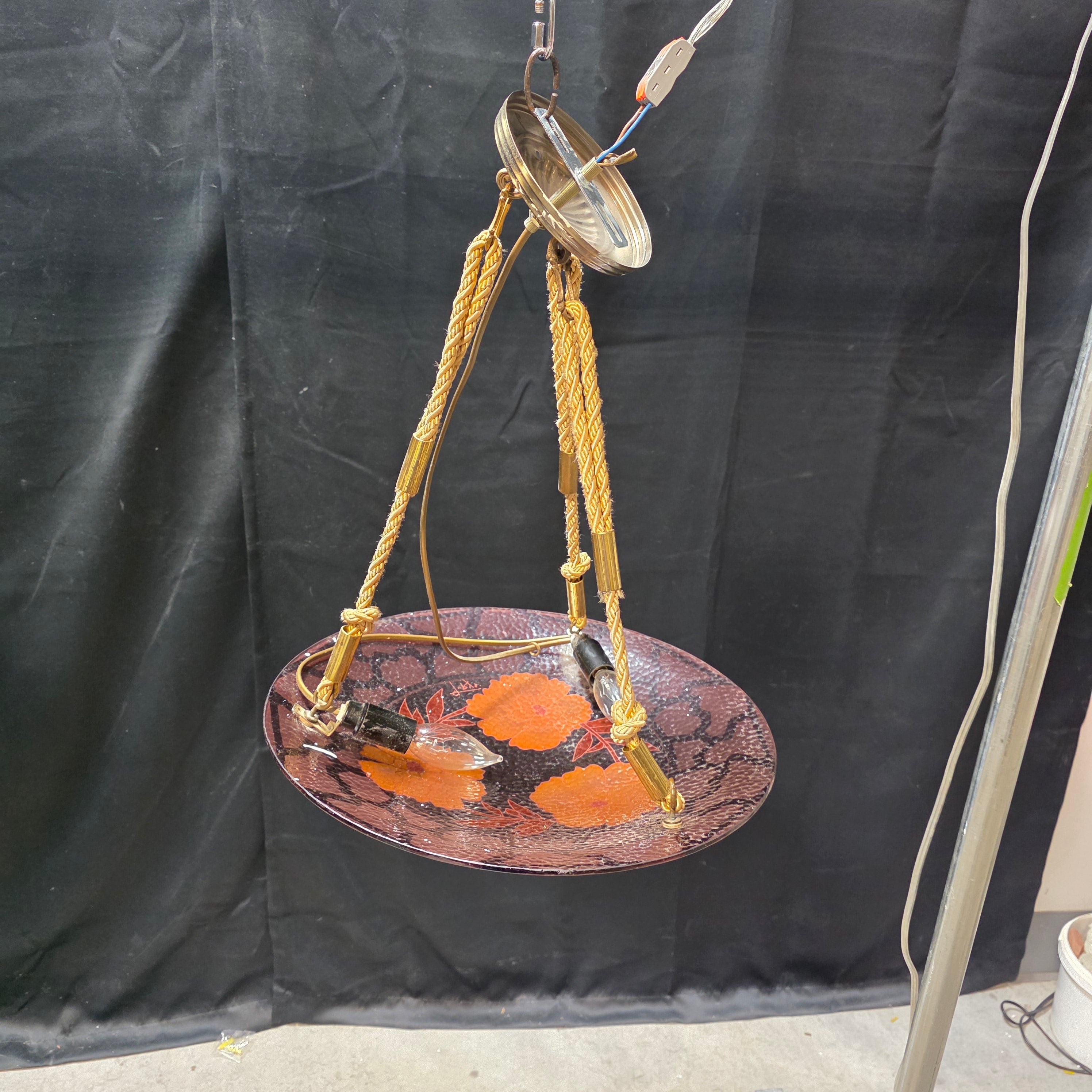 Signed Artist Floral Glass Chandelier 15"Dx16"