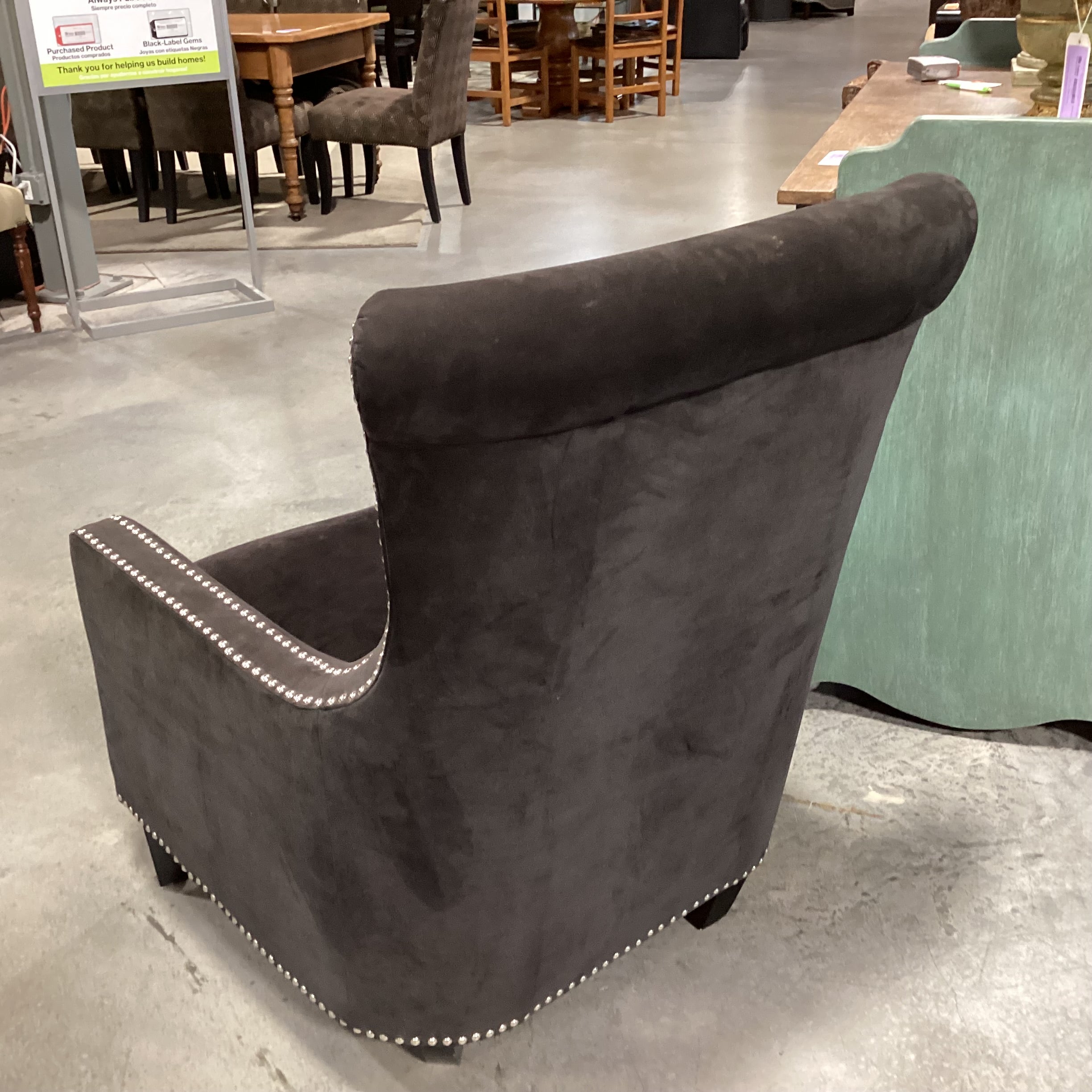 Dark Brown Button Tufted & Nailhead Highback Chair 31"x 36"x 42"