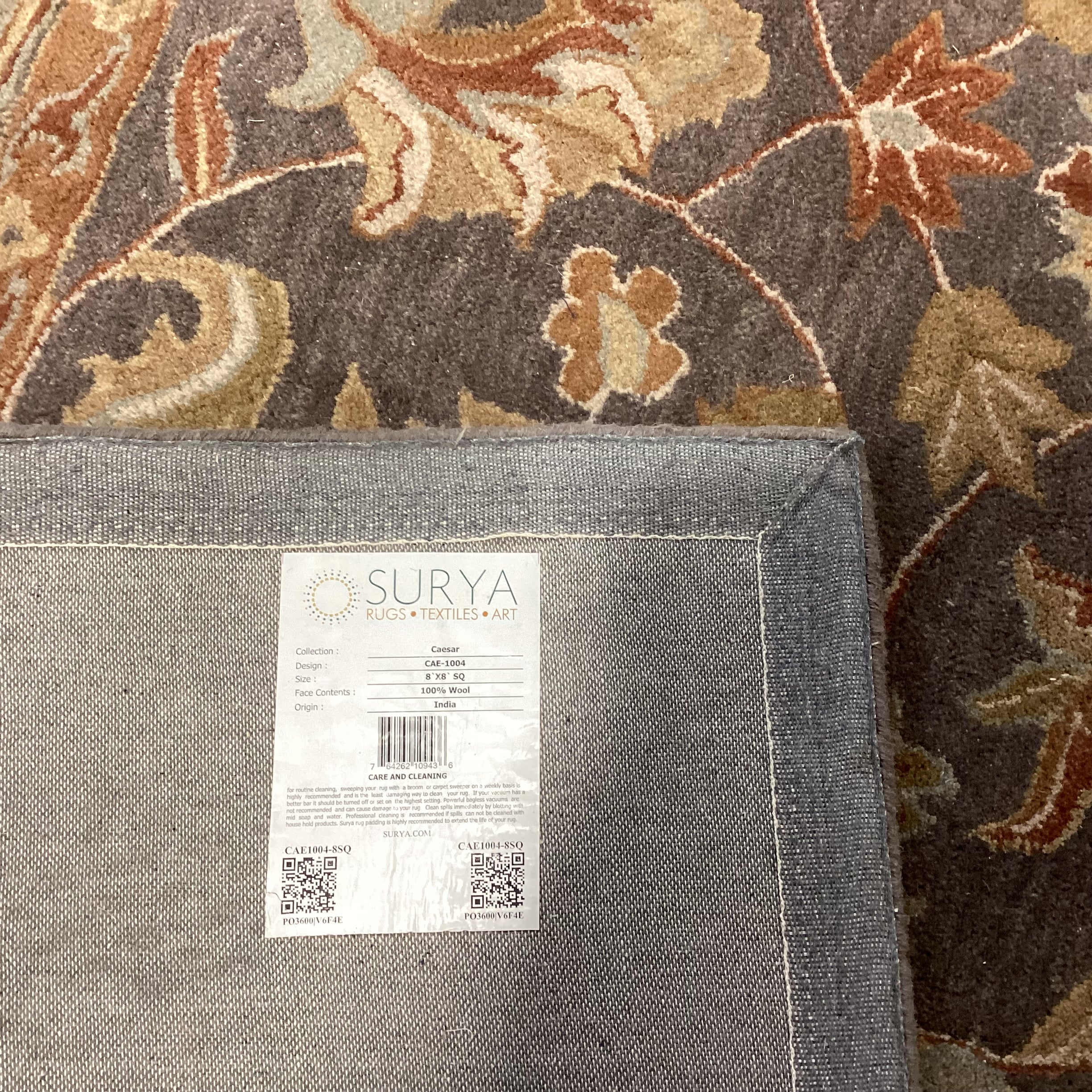 Surya Caesar Grey Gold Rust Floral Wool Rug 8'x 8'