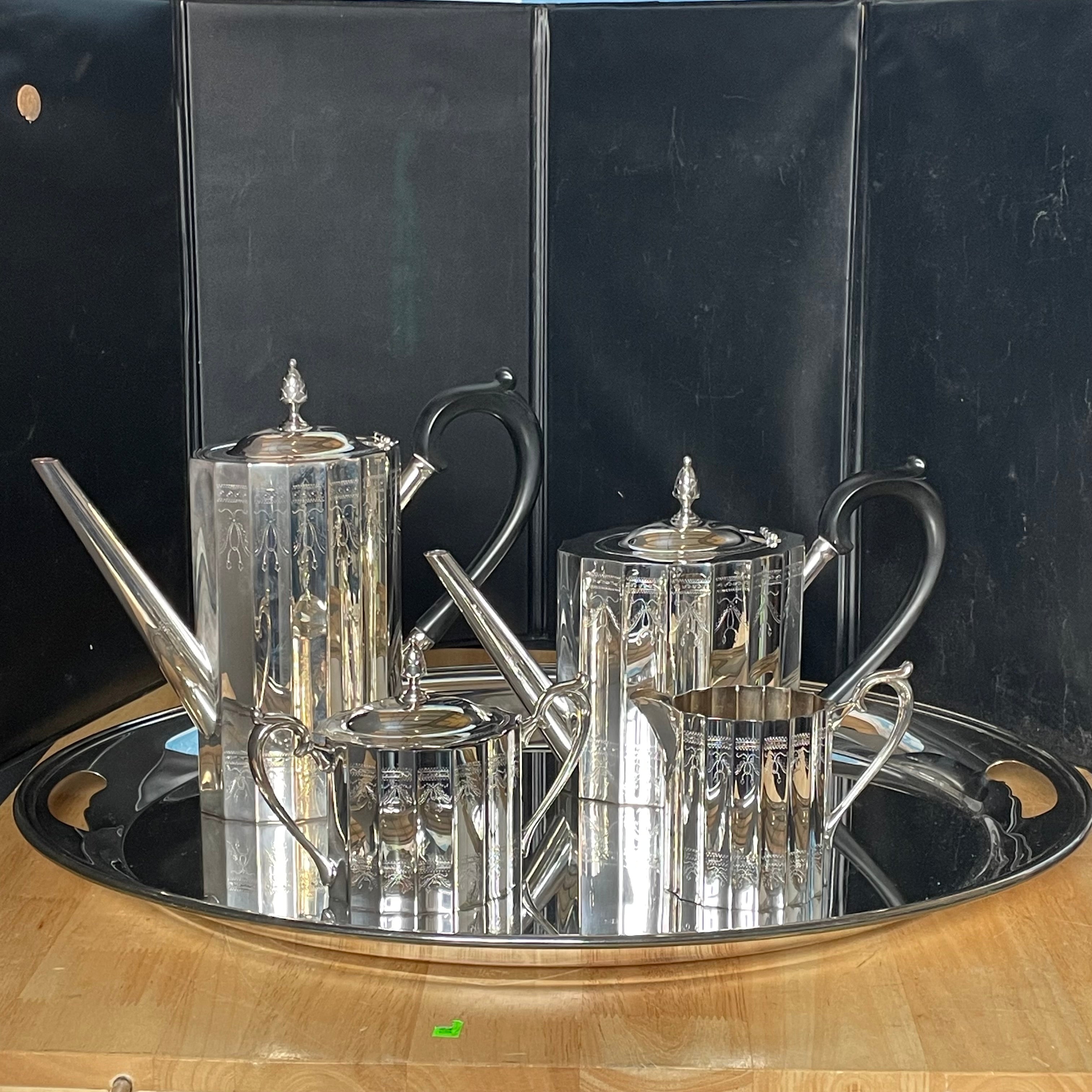 Vintage 1940-1960 Lunt Fluted Silverplated Paul Revere/Colonial Classic 5 Piece Tea Set