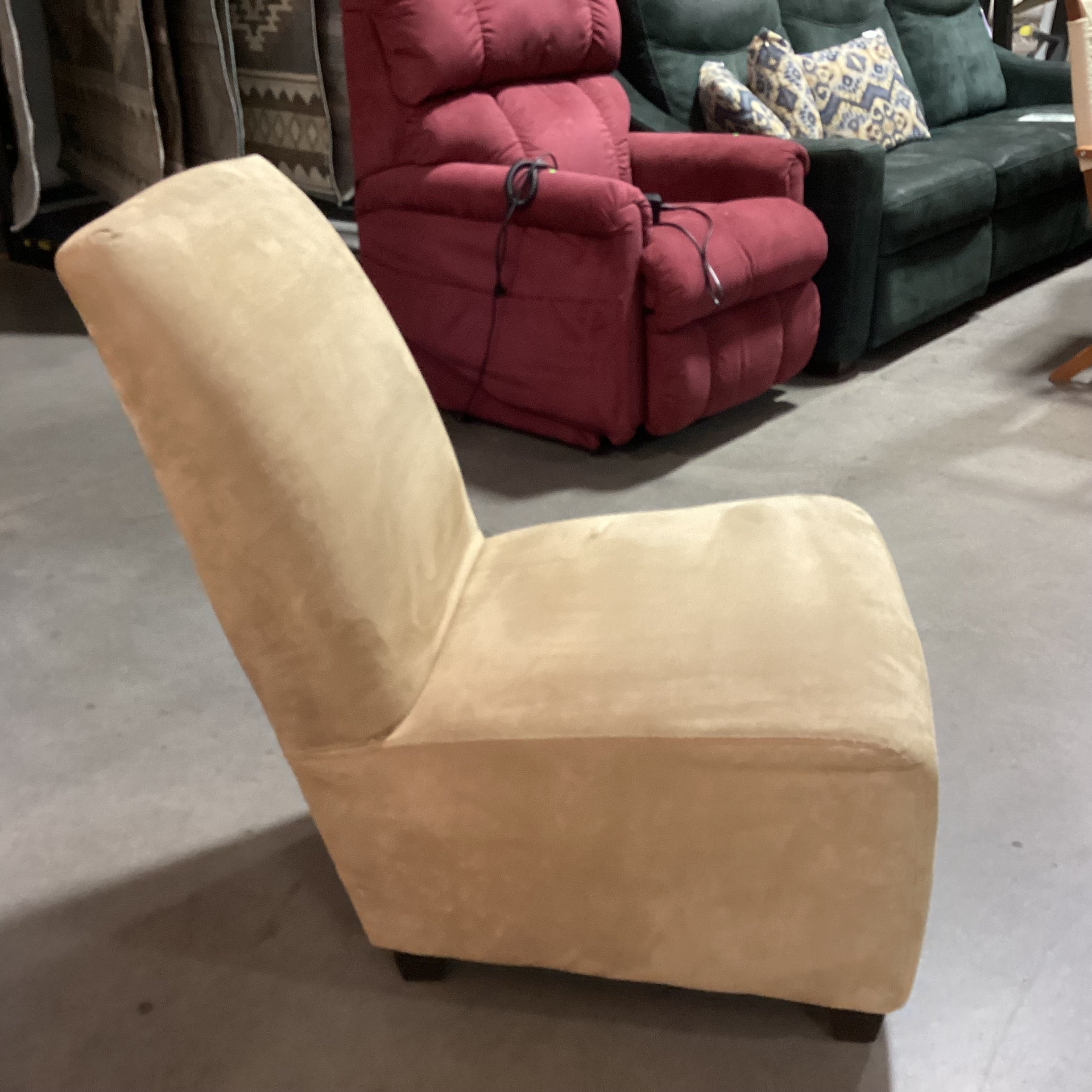 Golden Tan Suede Slipper Style Chair 26"x 32"x 36"