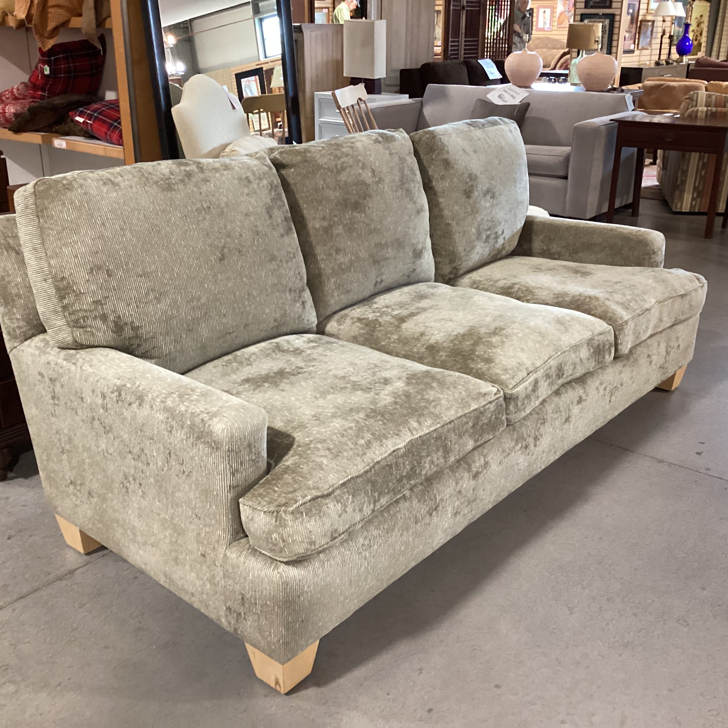 Custom Sage Ribbed Chenille Woven & Down Sofa 89"x 40"x 35"