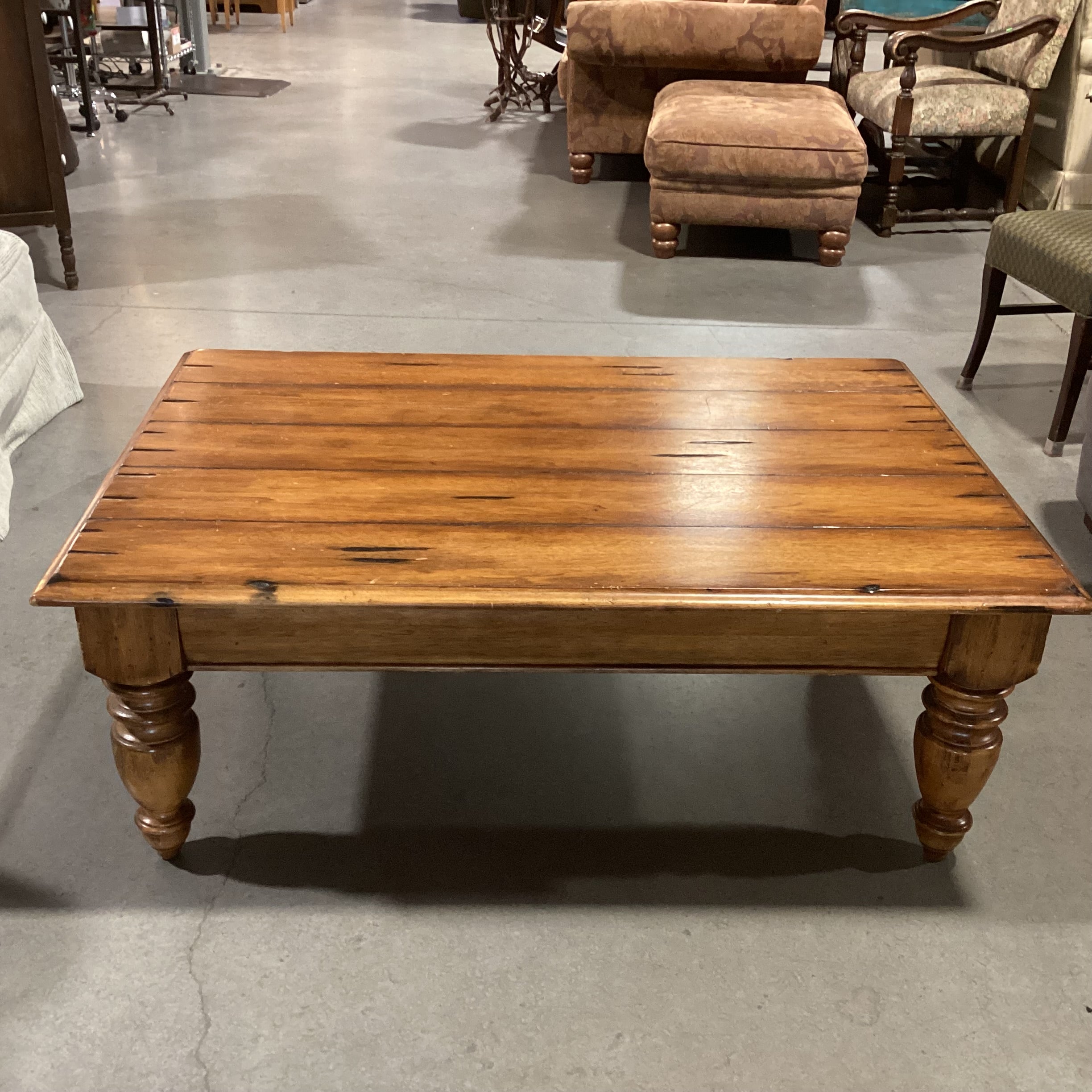 Distressed Finish Carved Wood Coffee Table 50"x 34"x 19"
