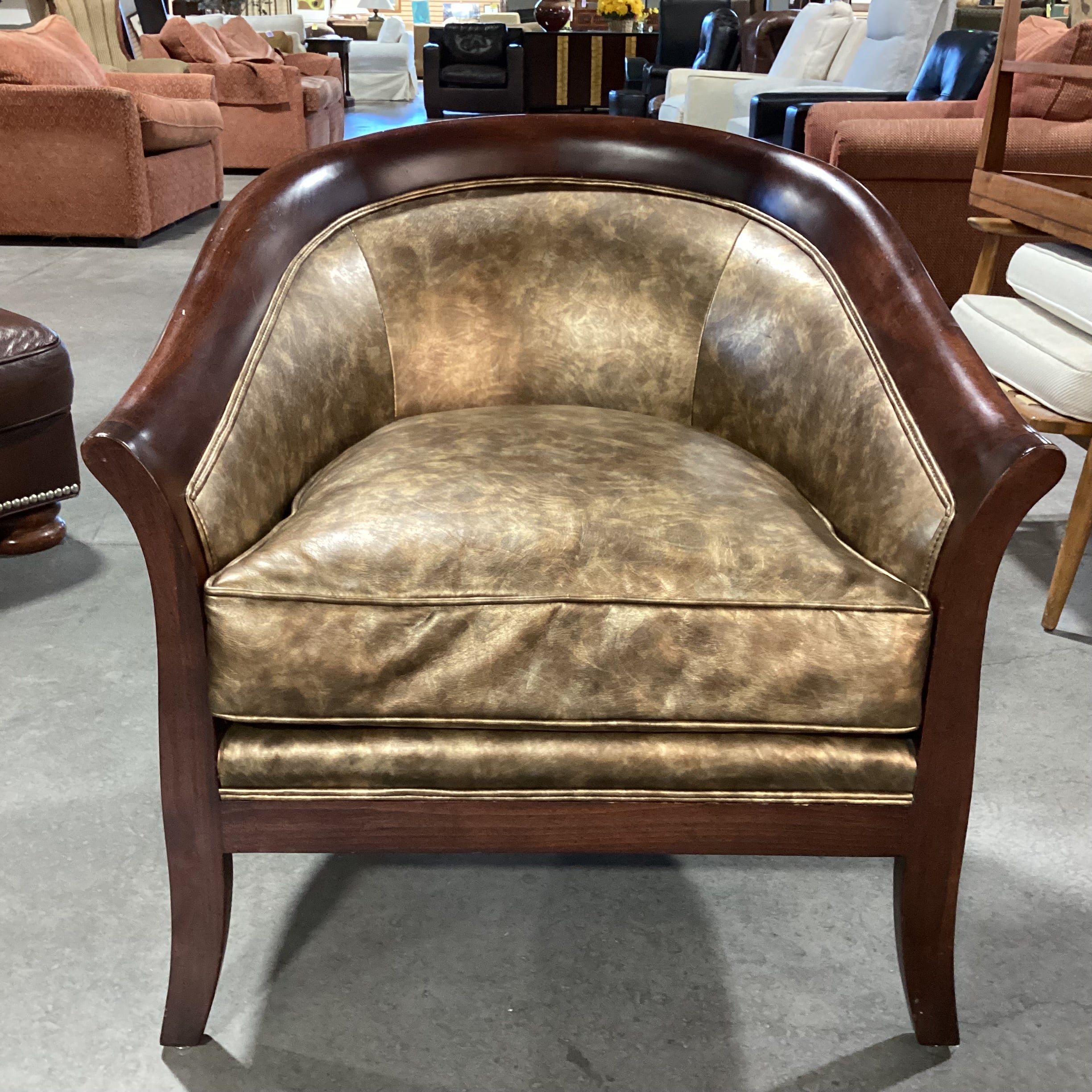 Gold Metallic Faux Leather & Finished Wood Chair 30"x 29"x 31"