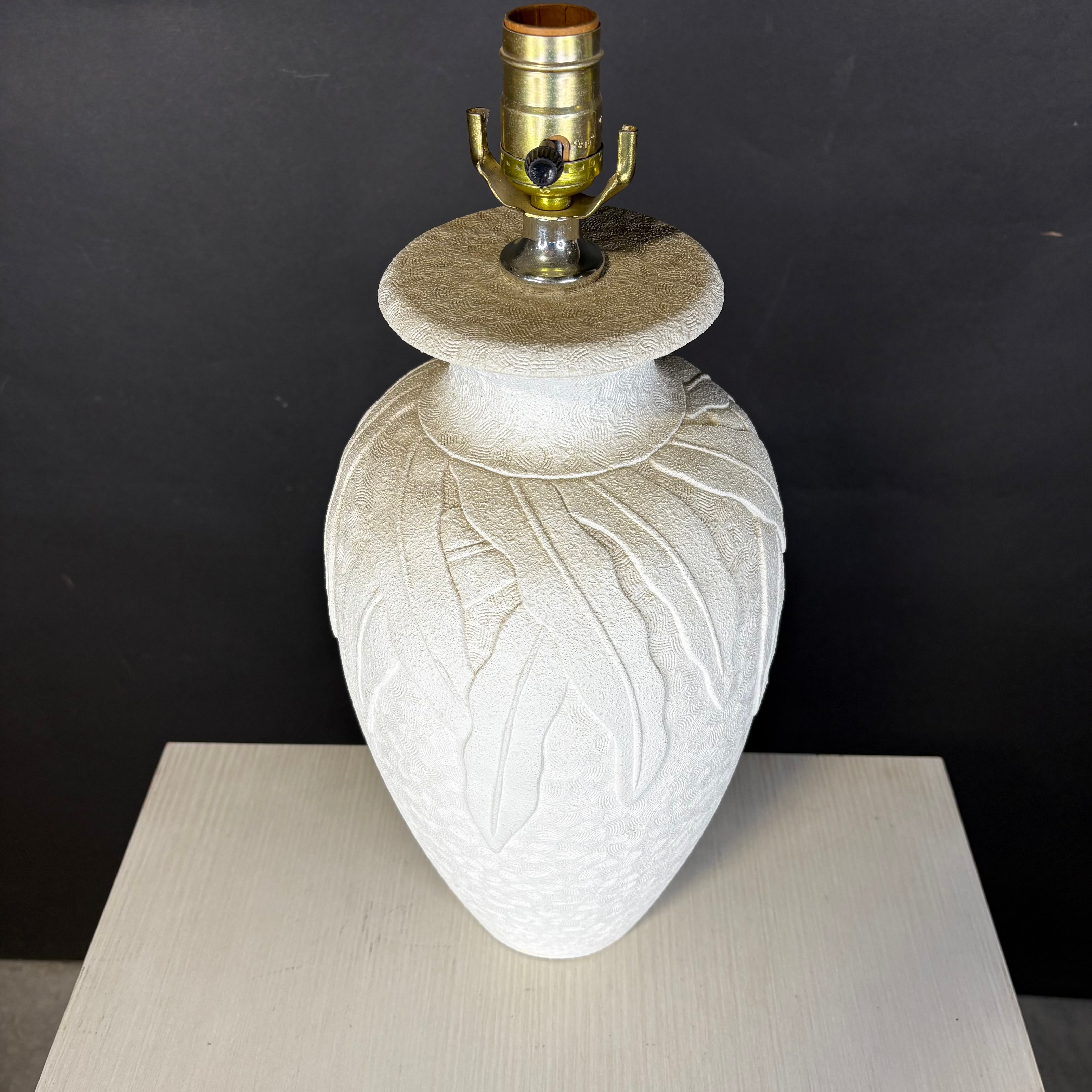 Post-Modern Cream Plaster Banana Leaf Table Lamp 9” Diameter x 19”