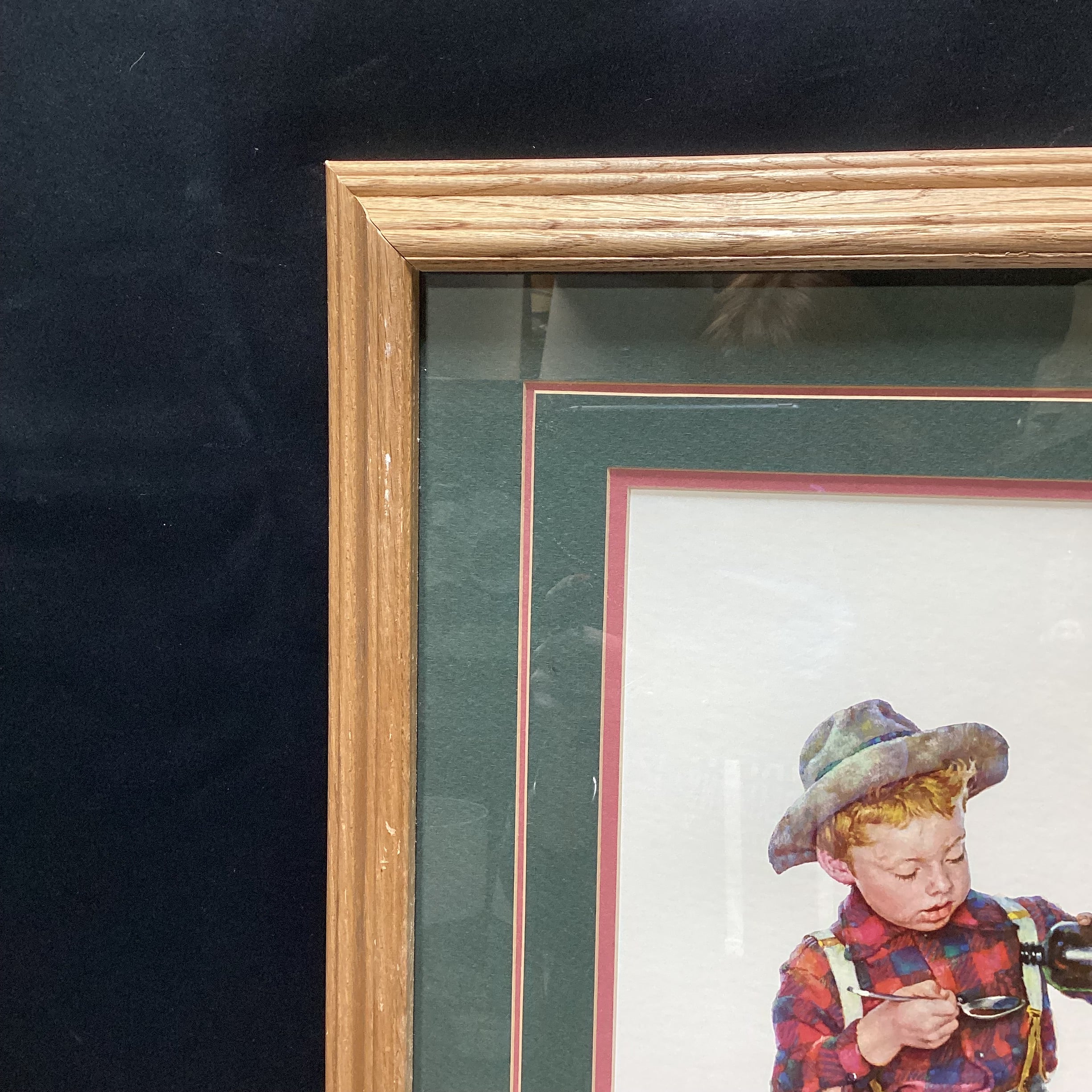 Vintage Norman Rockwell "Mysterious Malady" Print In Wooden Frame With Plaque 23" x 27"