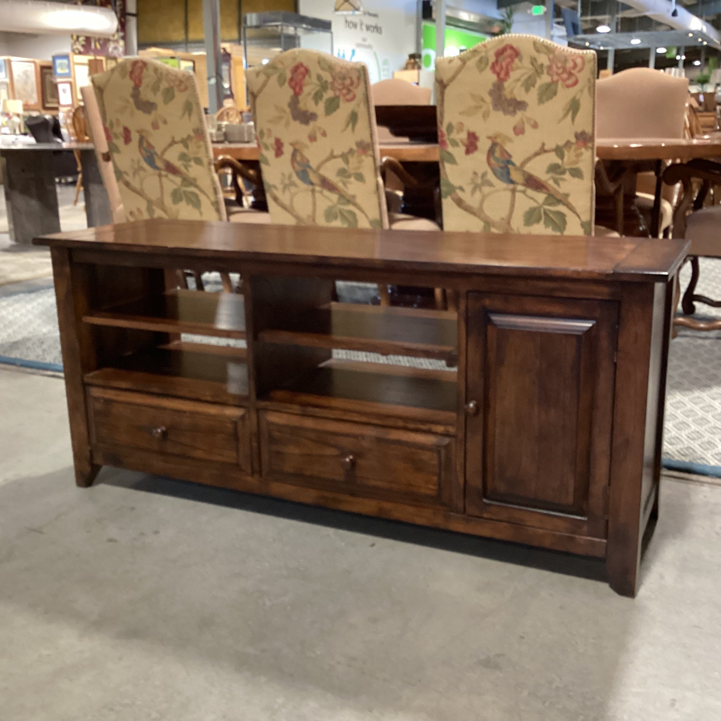 Dark Finish Wood 1 Door 2 Drawer & Shelves Console 56"x 18"x 25"