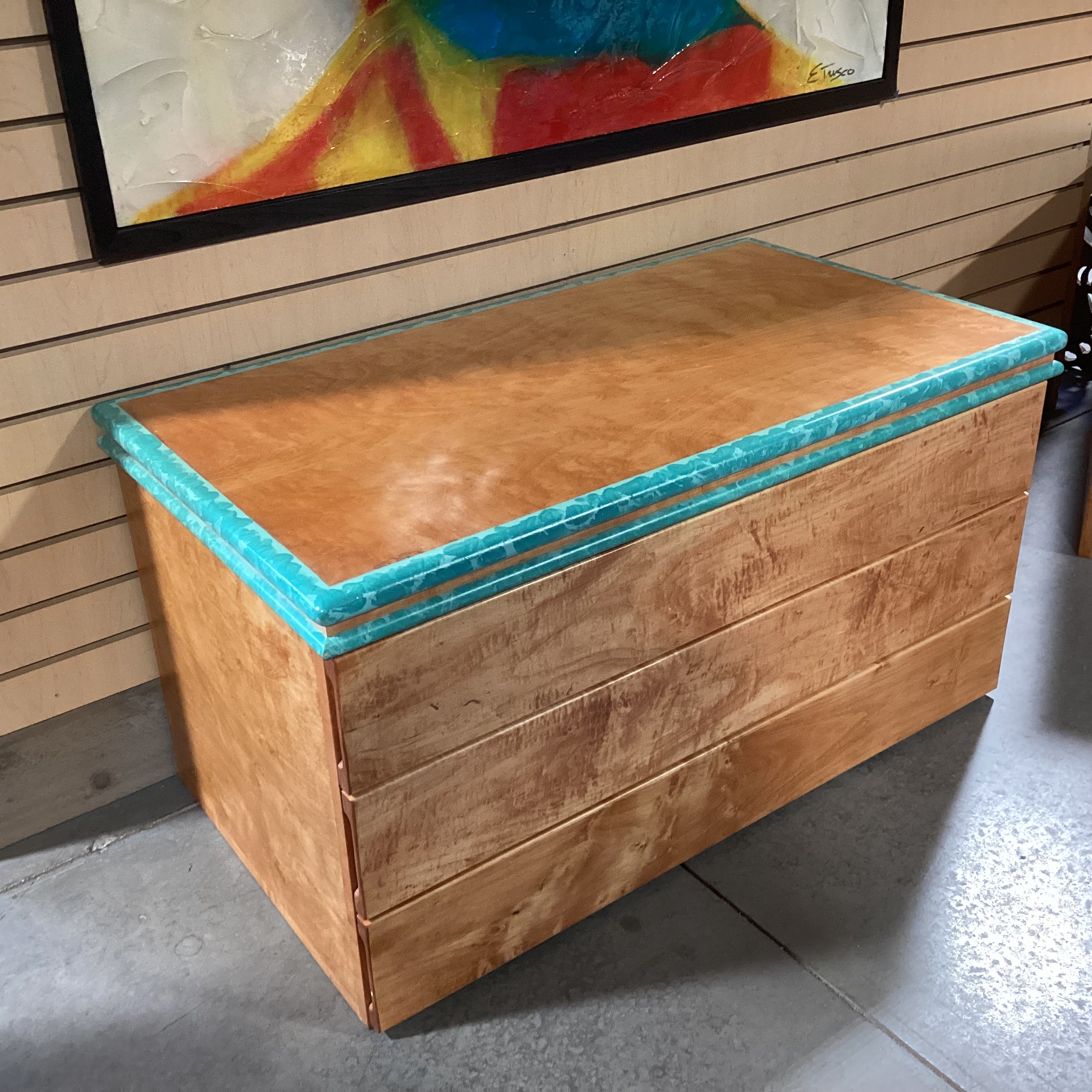 Texture Finished With Teal Edge 3 Drawer Chest 40"x 22"x 21"