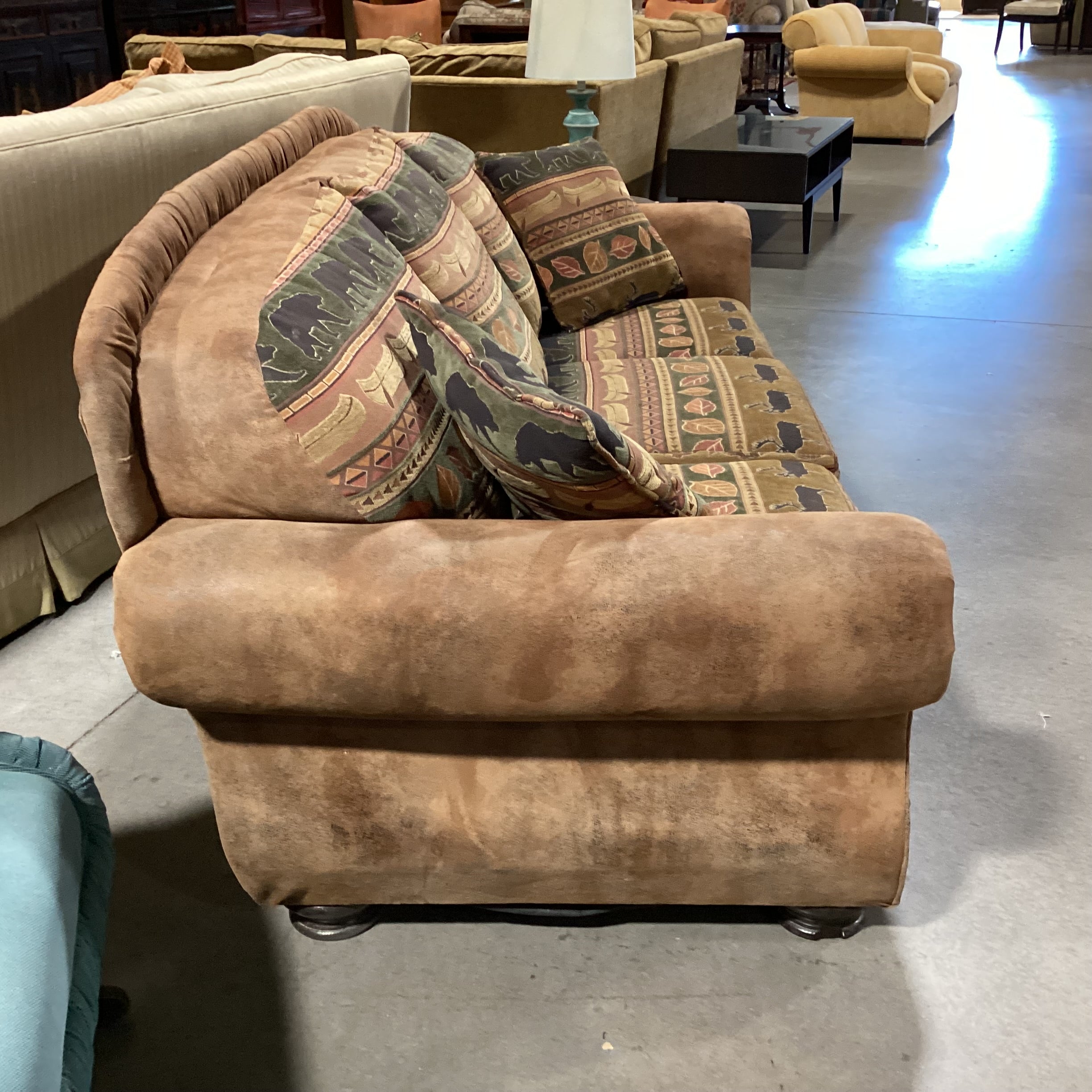 Ultra Suede Animal Cabin Upholstery Nailhead Sofa 90"x 38"x 38"