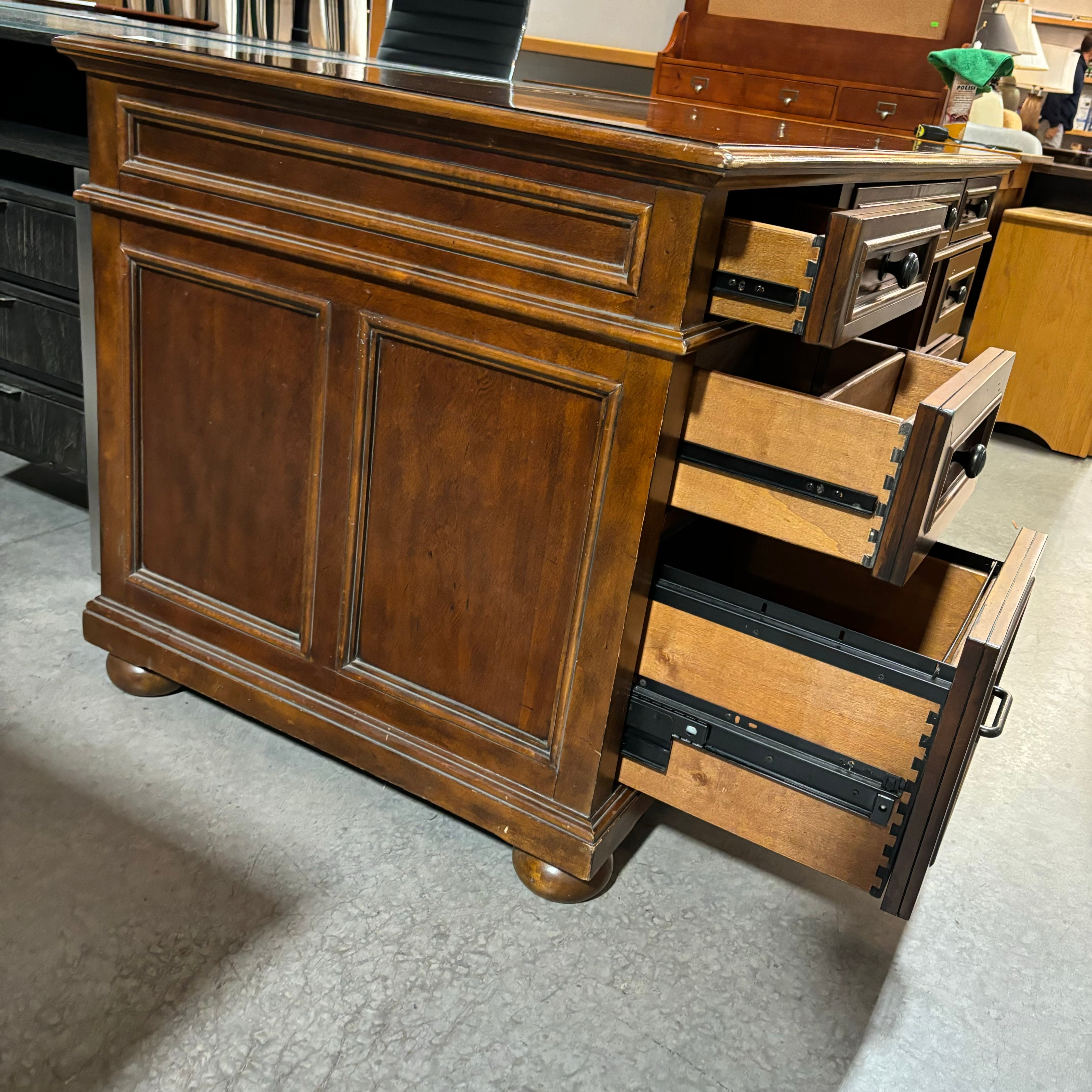 Wynwood by Flexsteel Distressed Dark Finish Solid Wood 7 Drawer with Built in Power Strip Executive Desk 66"x 30"x 31"