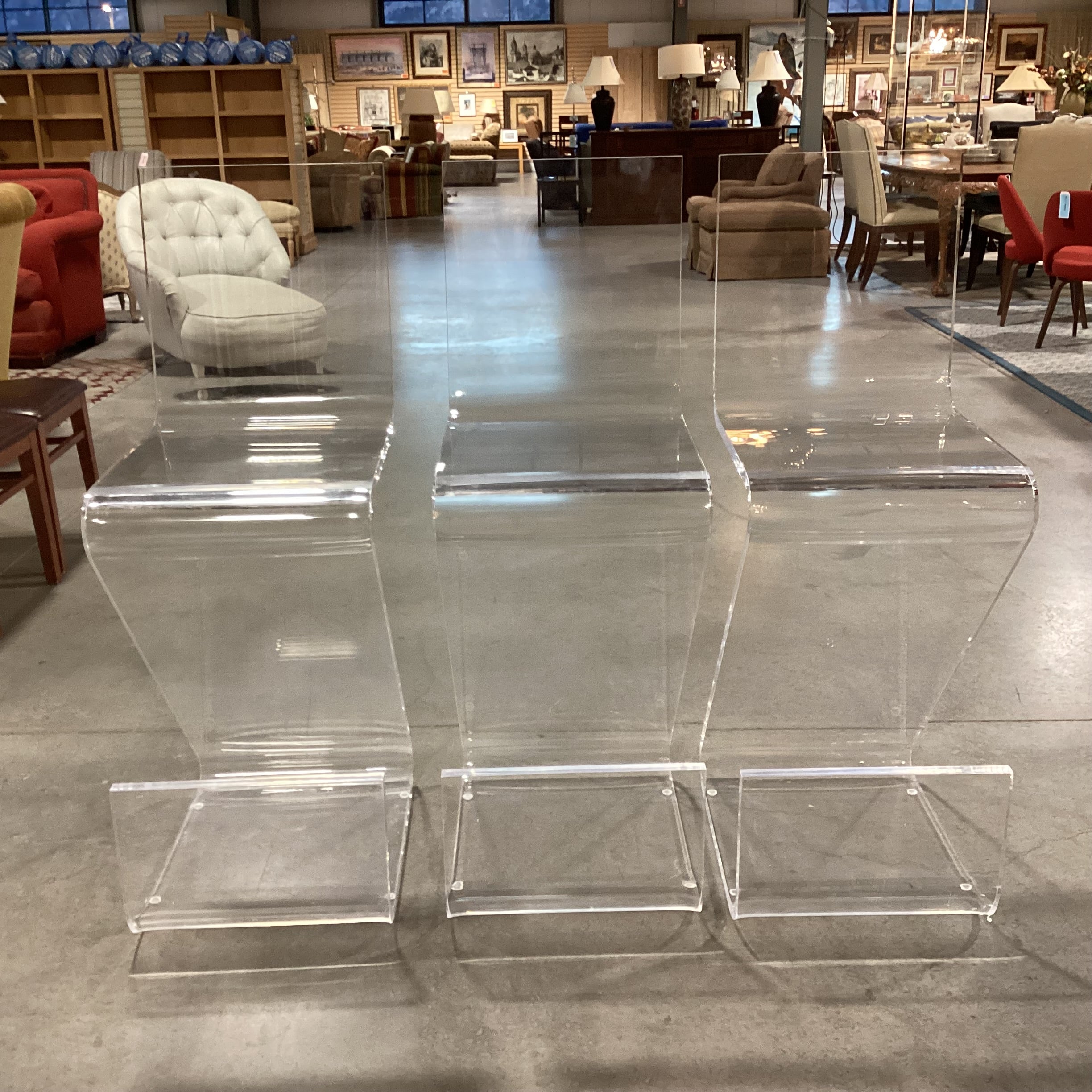 SET of 3 Z Shape High Back Thick Acrylic with Footrest Barstools 29.5"