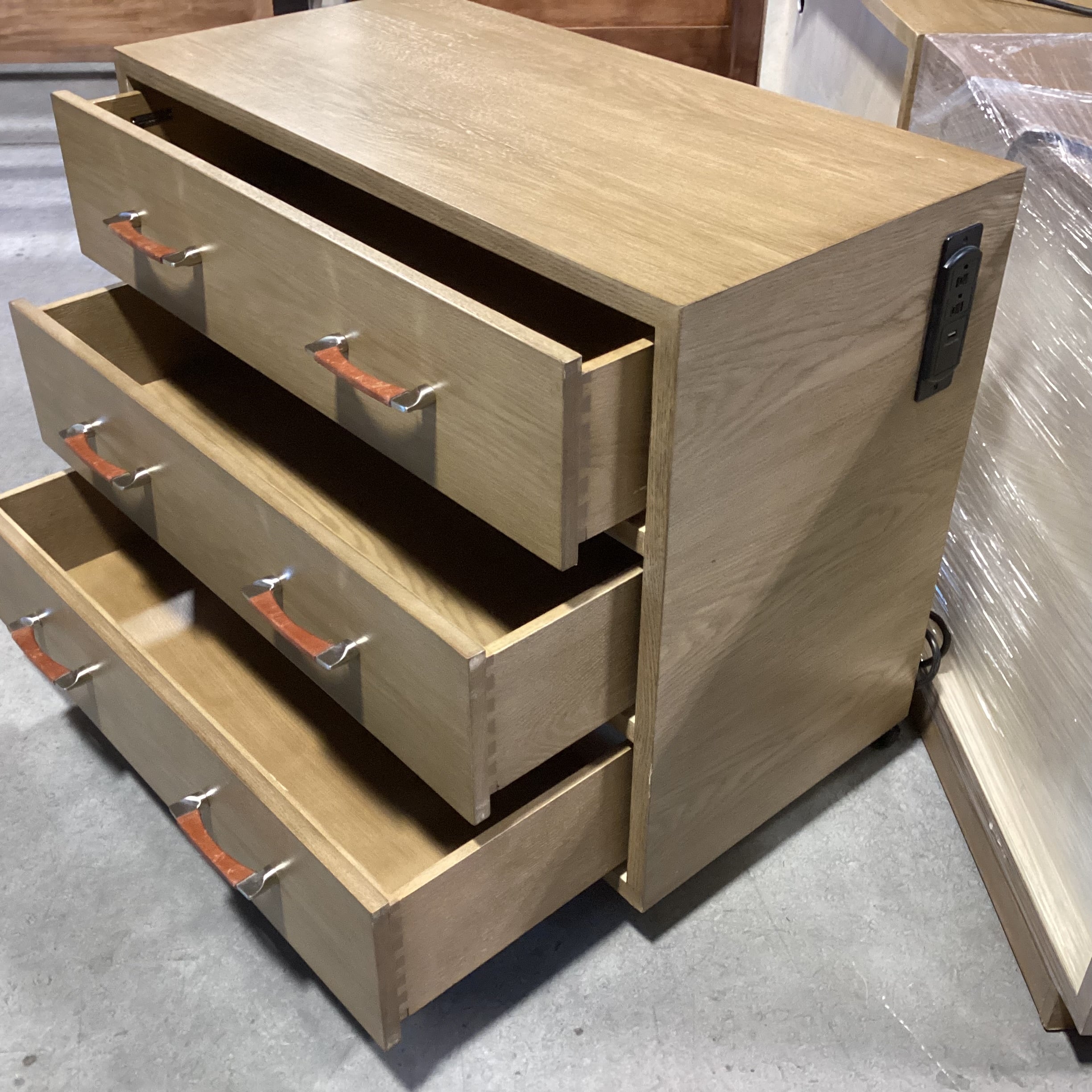 Bryan Ashley Light Finish Oak With Nickle & Leather Pulls 3 Drawer Chest 36"x 19"x 30"
