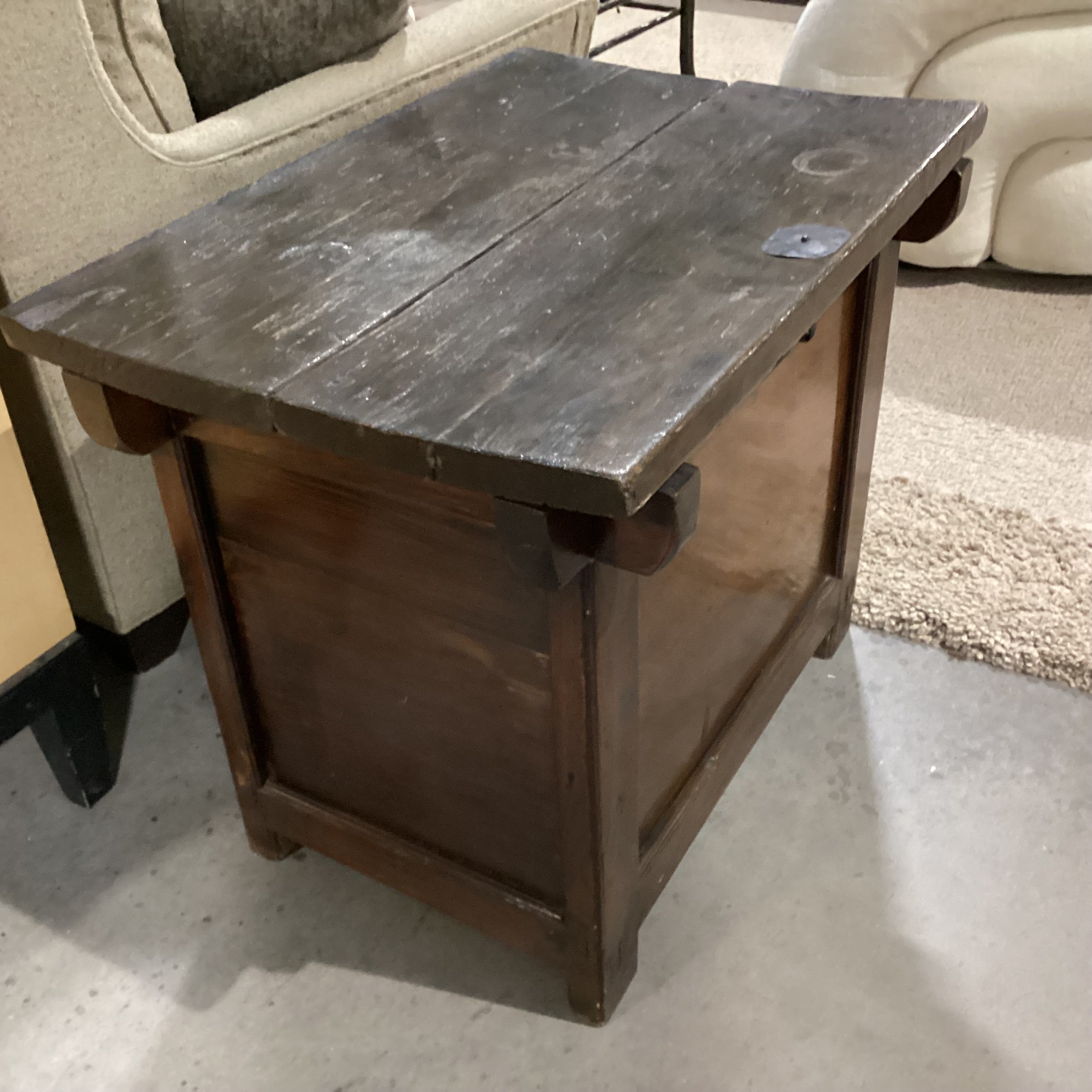 Antique Oriental Pine & Hand Wrought Iron Chest Trunk 30"x 21.5"x 26"