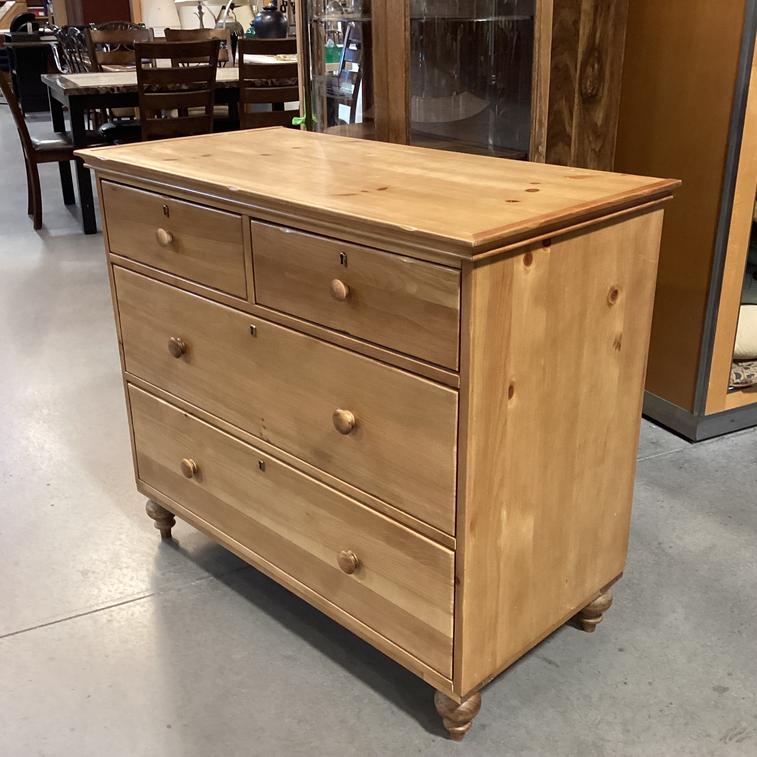Natural Pine 4 Drawer Keyhole Accent Chest 42"x 21"x 36"