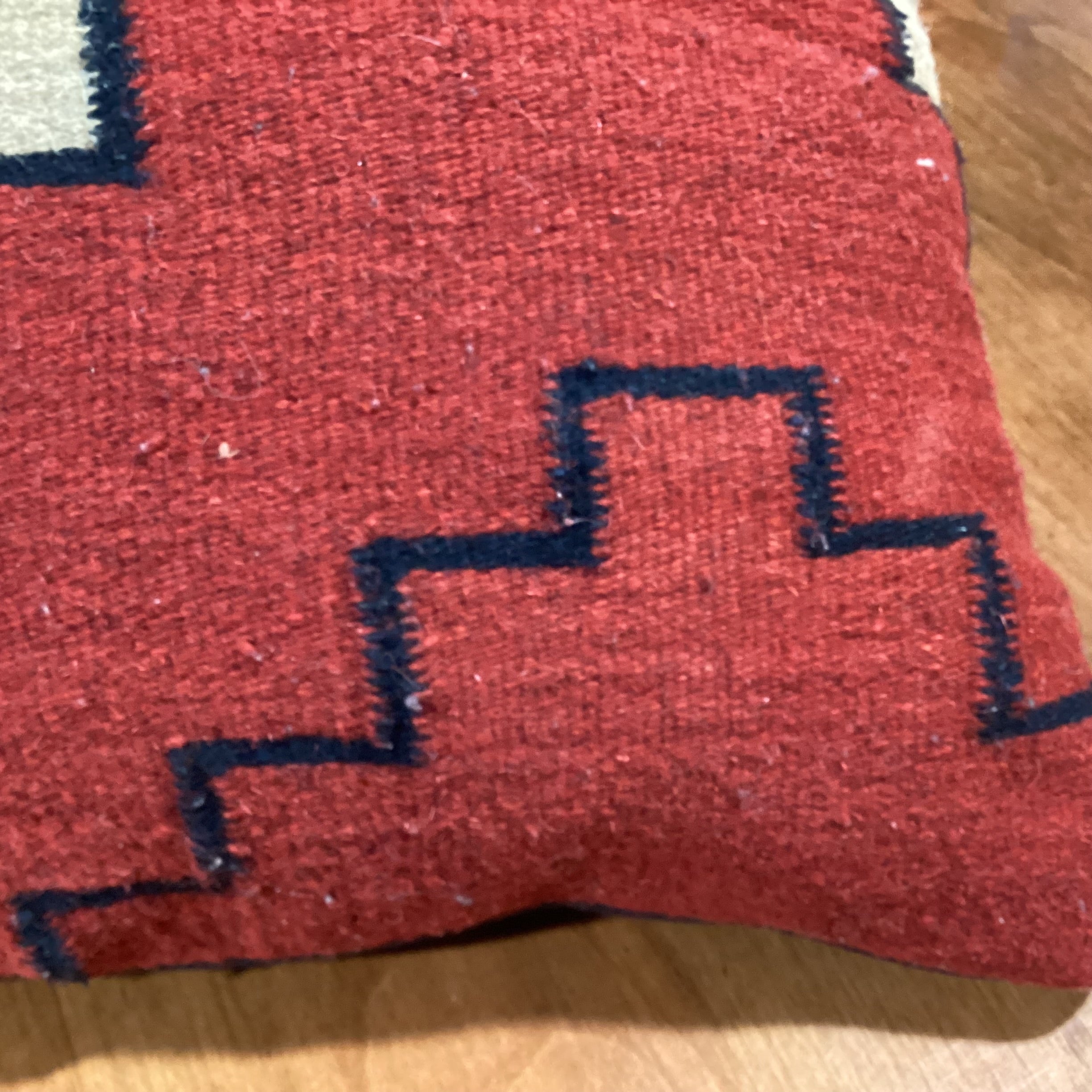 Native American Red Black Tan Hand Woven Wool Accent Pillow 20"x 20"