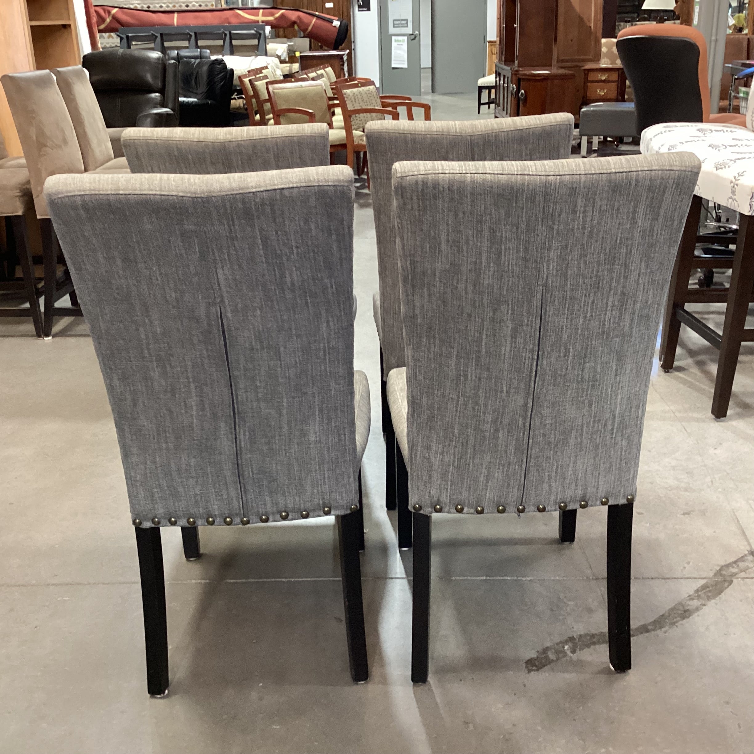 SET of 4 Grey Woven Nailhead with Black Wood Legs Dining Chairs 19"x 24"x 38"