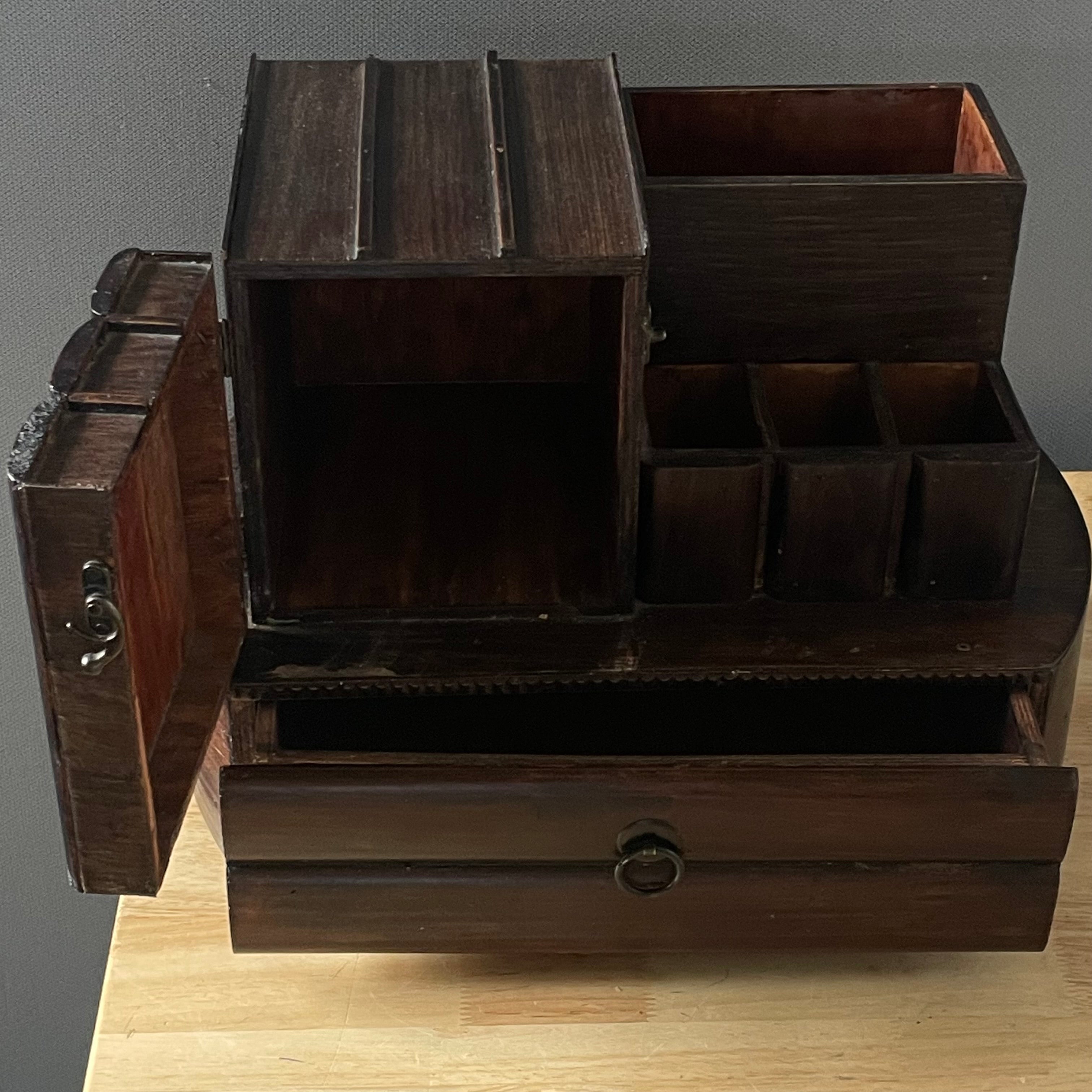 Vintage Chinese Desk Organizer Storage Box, 16.5"x 9.25"x 12.5"
