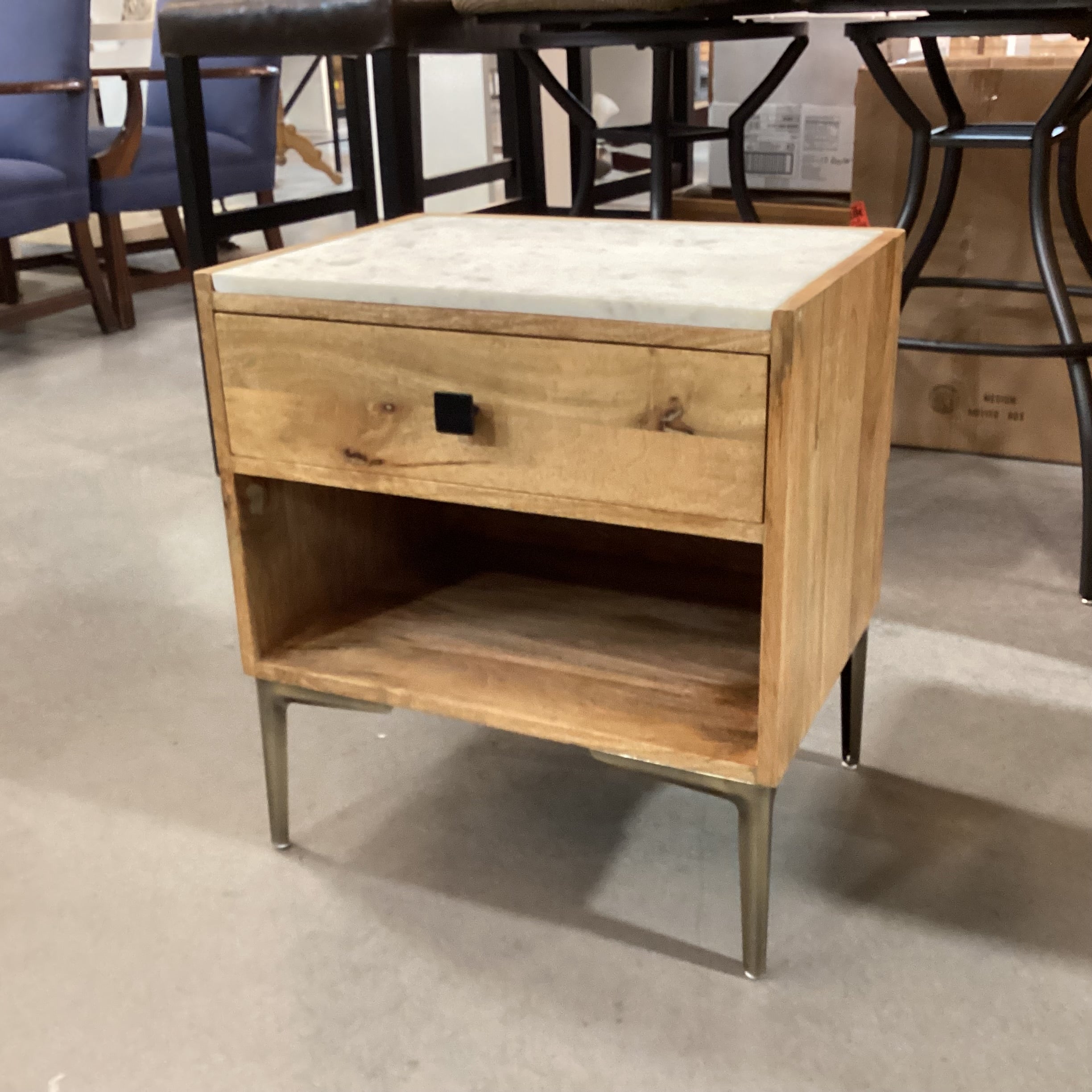 West Elm Natural Wood with Marble Top 1 Drawer Nightstand 20"x 15.5"x 22.5"