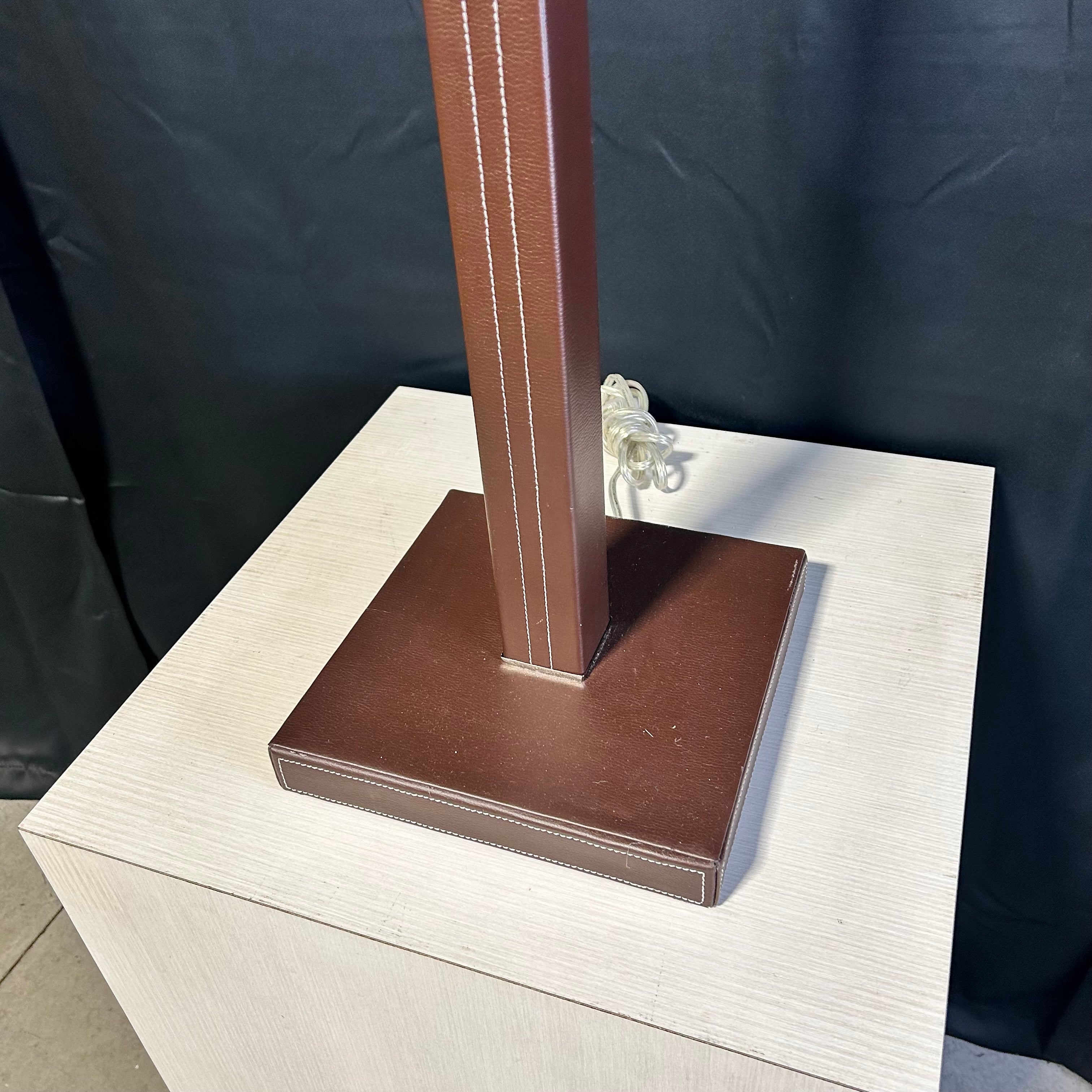 Brown Stitched Leather Floor Lamp 10"x 51"