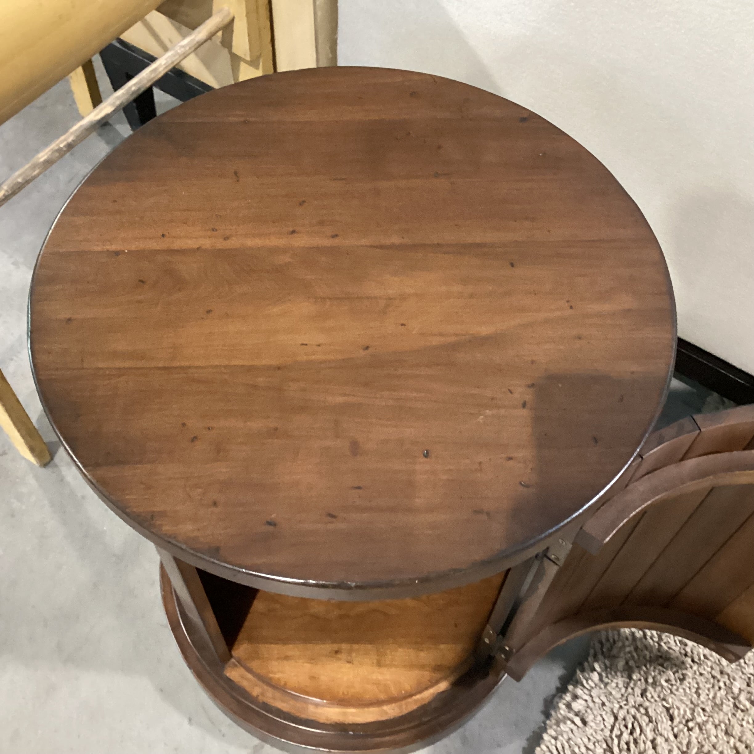 Dark Finish Column Round 1 Door Cabinet End Table 20" DIameter x 26"